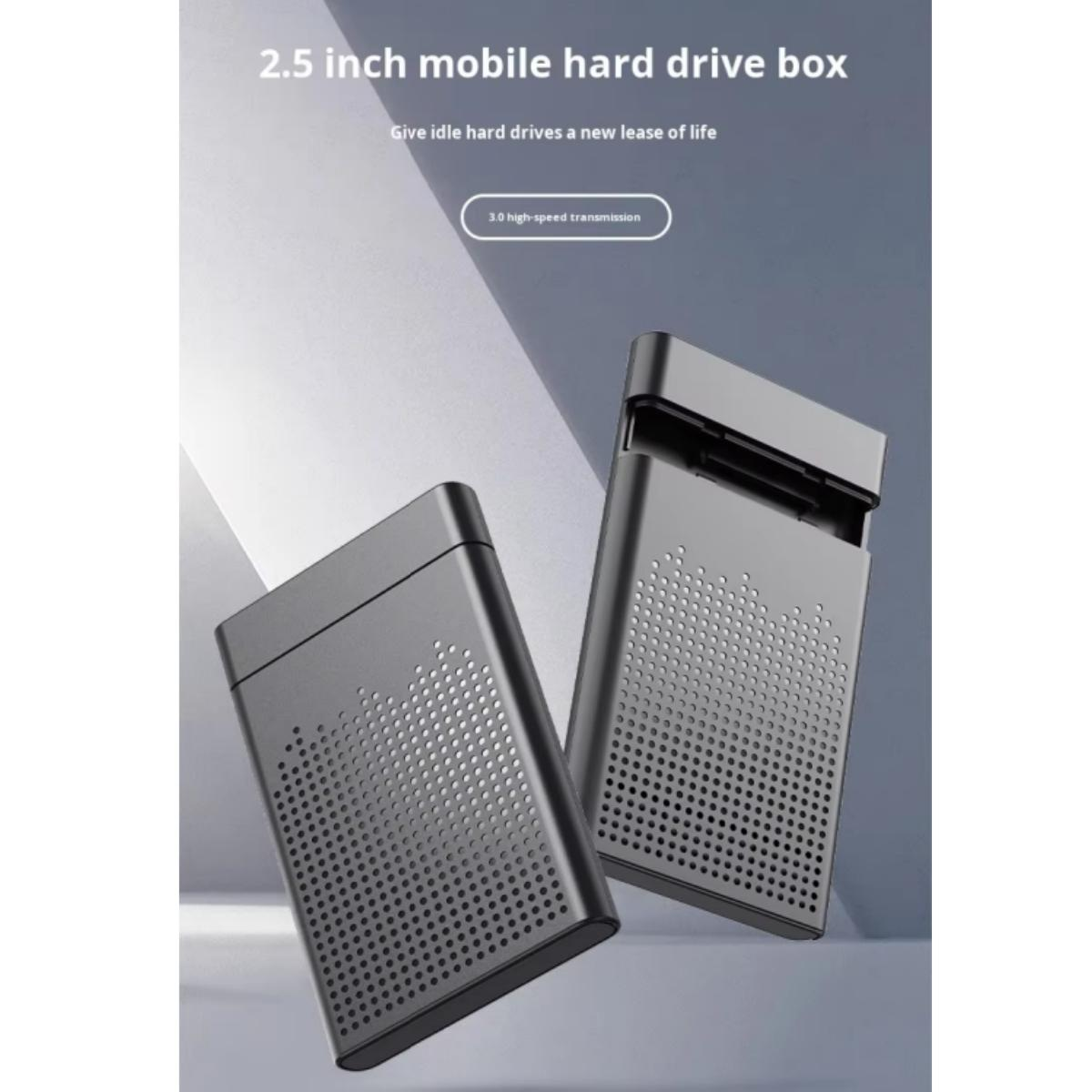 Zwei schwarze 2,5-Zoll-Festplattengehäuse mit Lochmuster.