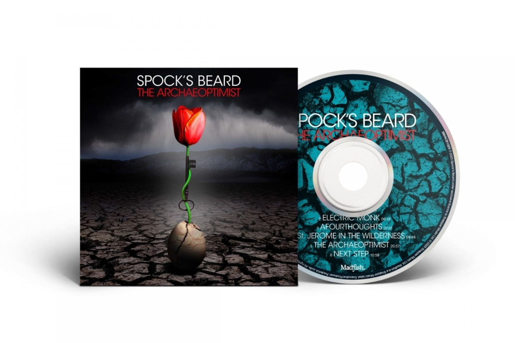 Copertina e disco CD 'The Archaeoptimist' di Spock's Beard con tulipano rosso.