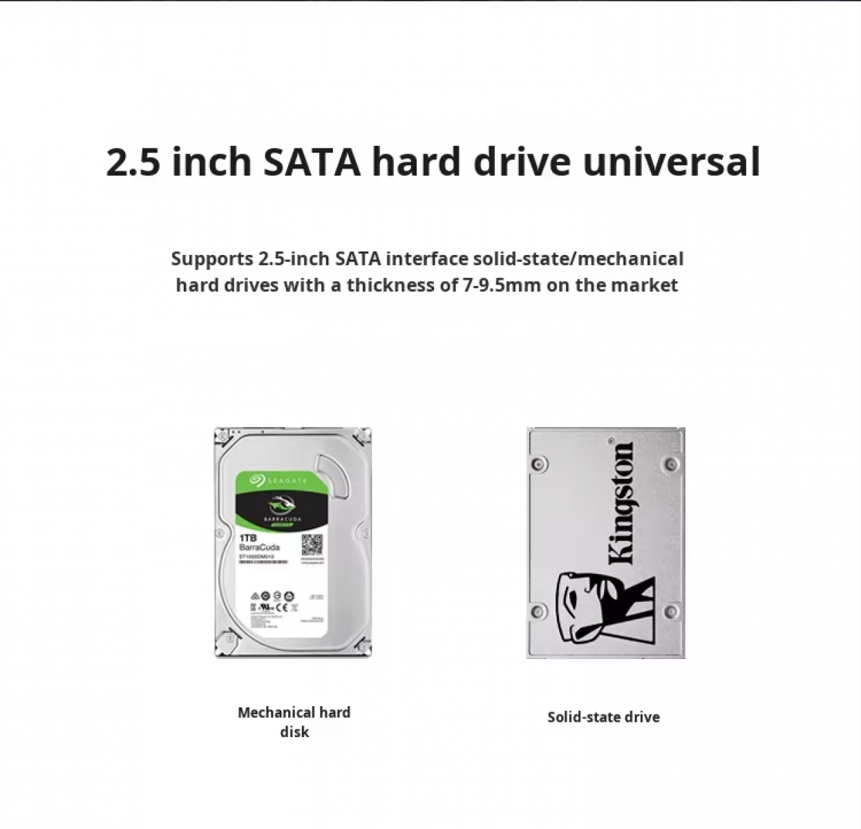 Mechanische Festplatte und SSD mit 2,5 Zoll SATA-Anschluss.