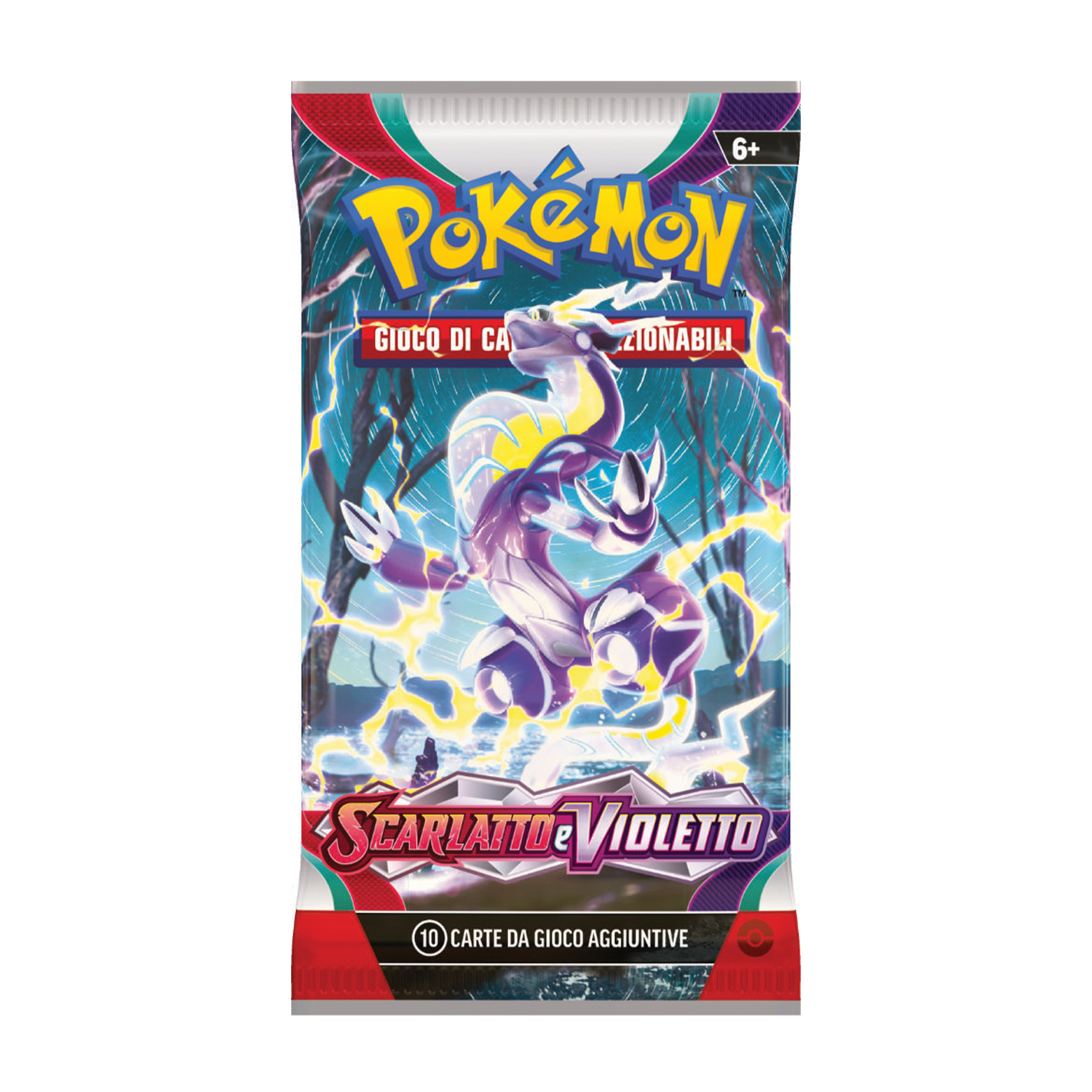 Pokémon Scarlet & Violet Sammelkartenspiel-Boosterpackung mit einem Drachen-Pokémon.