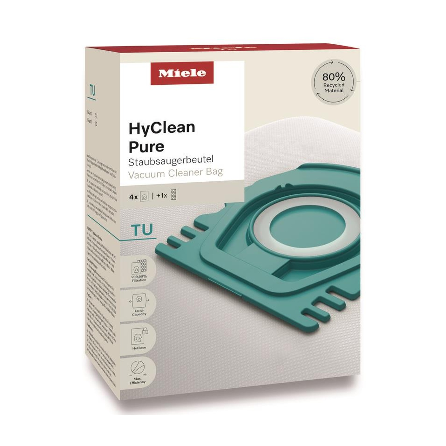 Sacco aspirapolvere Miele HyClean Pure, 80% materiale riciclato.