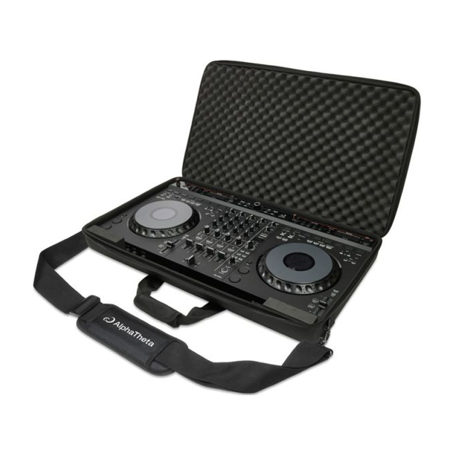 Controller DJ in custodia nera imbottita in schiuma con tracolla.