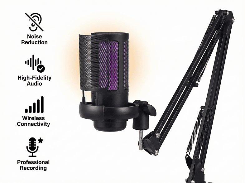 BYTELIKE USB Mikrofon RGB Lichteffekt Flexibler Halterung für PC Handy Plug-and-Play Gaming Mikrofon Schwarz