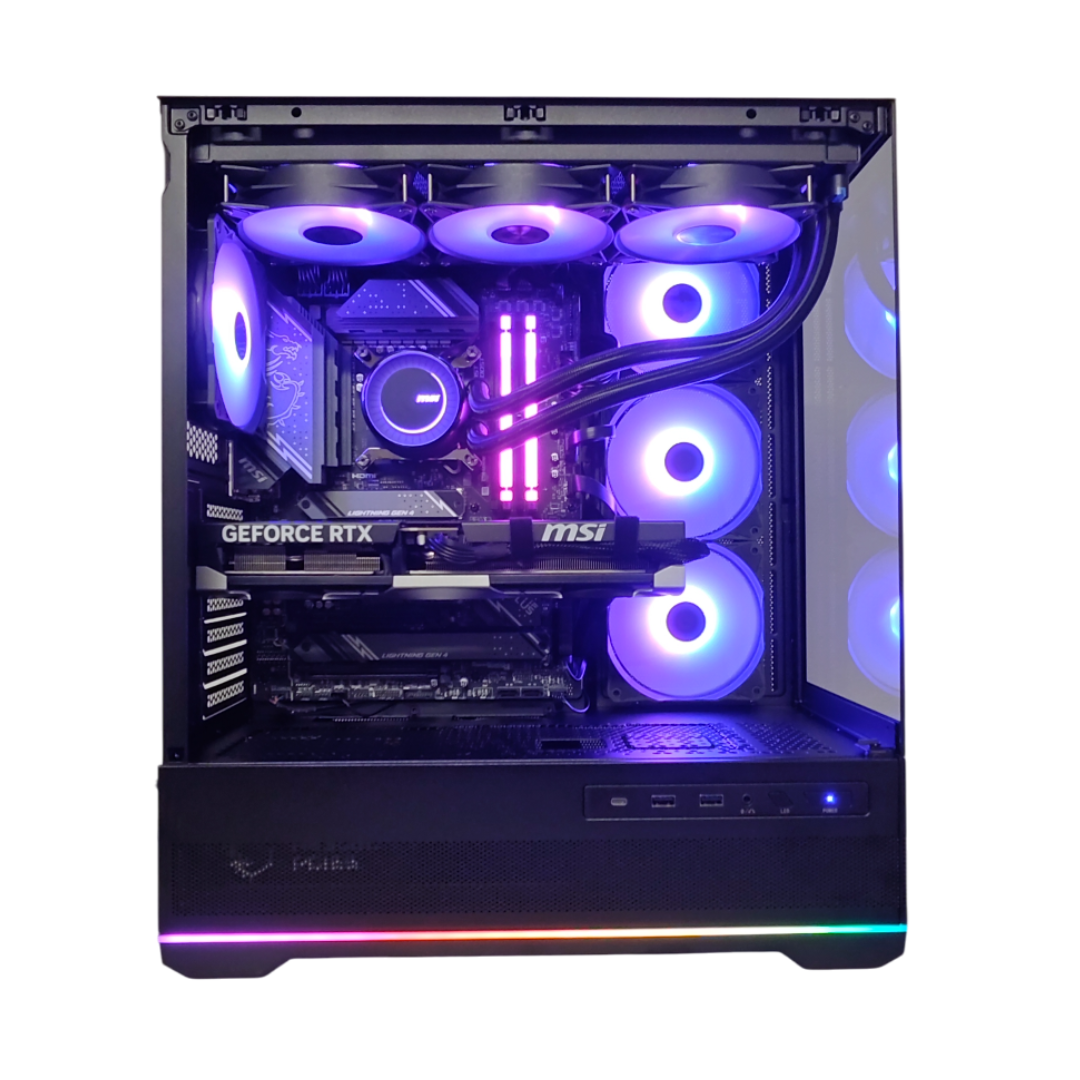 Un case per PC con ventole RGB e una scheda grafica.