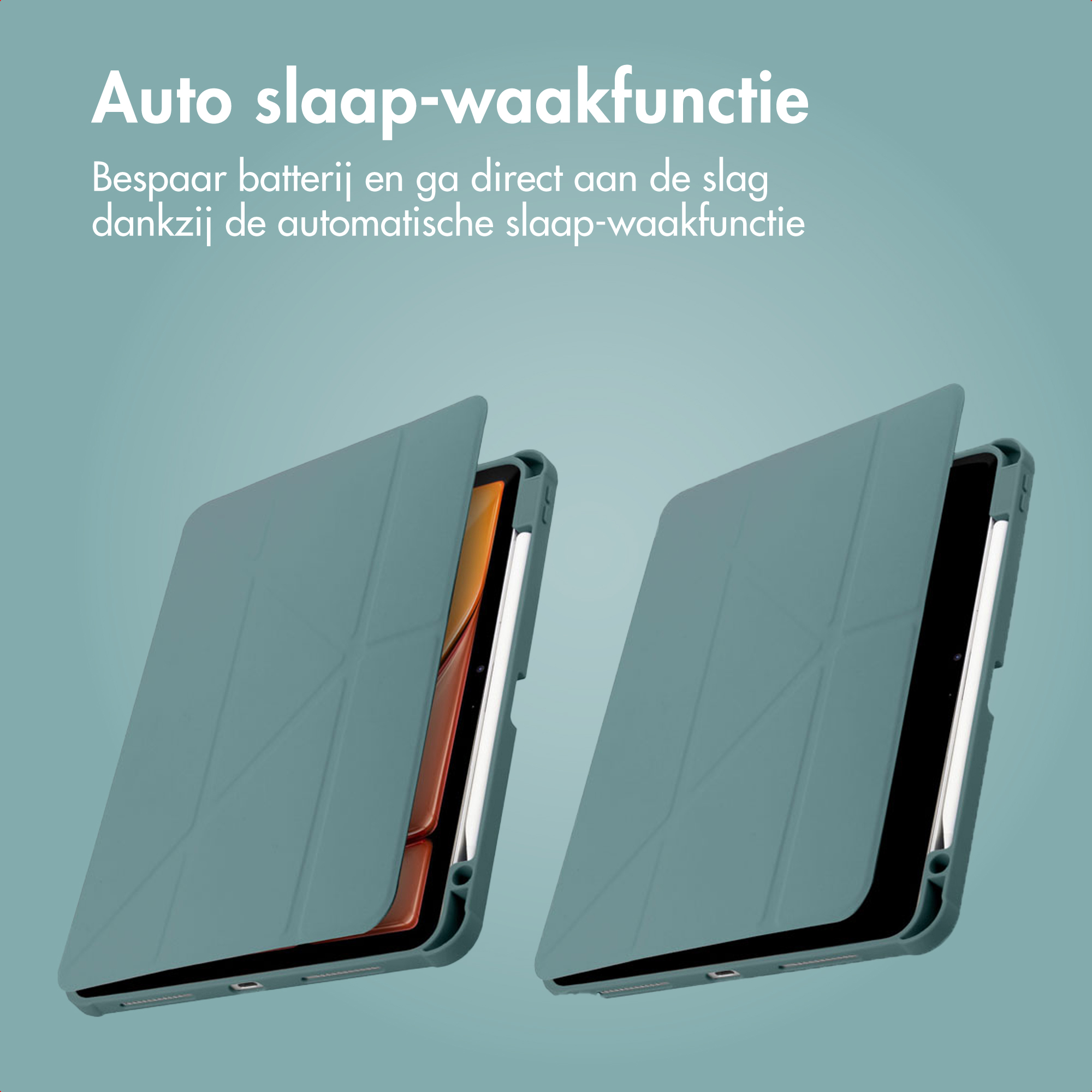 Two teal tablet cases with devices inside.