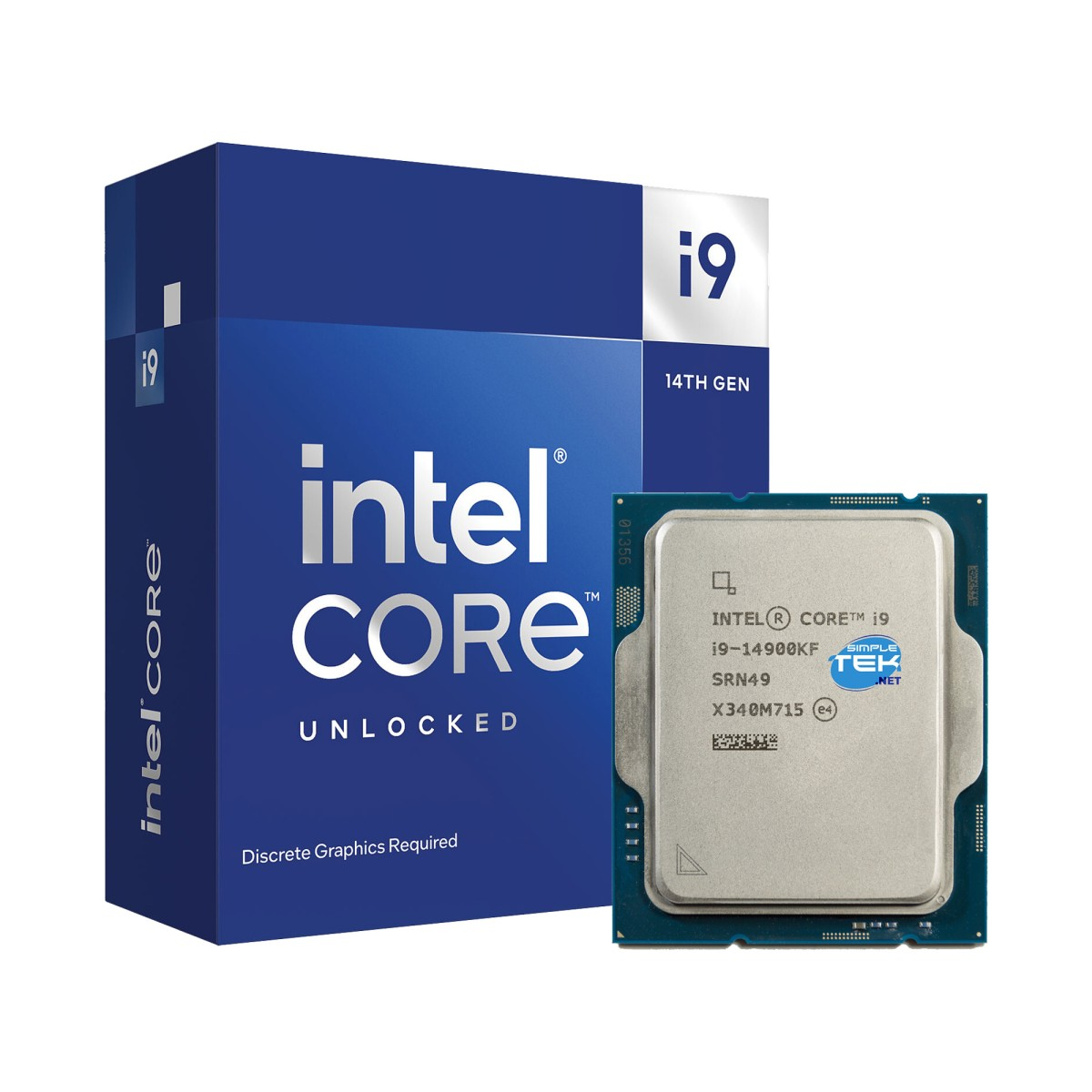 Pudełko procesora Intel Core i9 i procesor na białym tle.