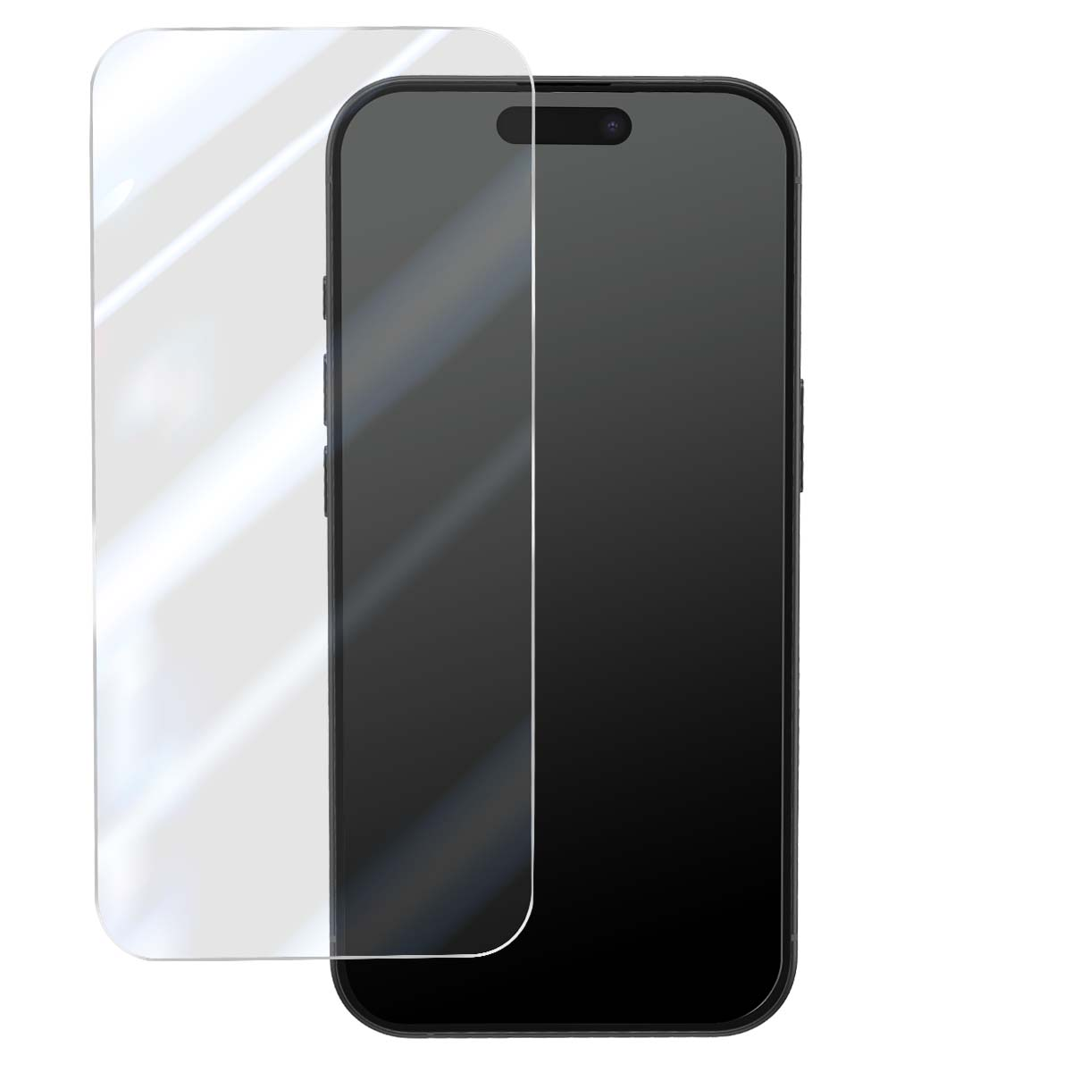 Una protezione schermo trasparente copre uno smartphone nero.