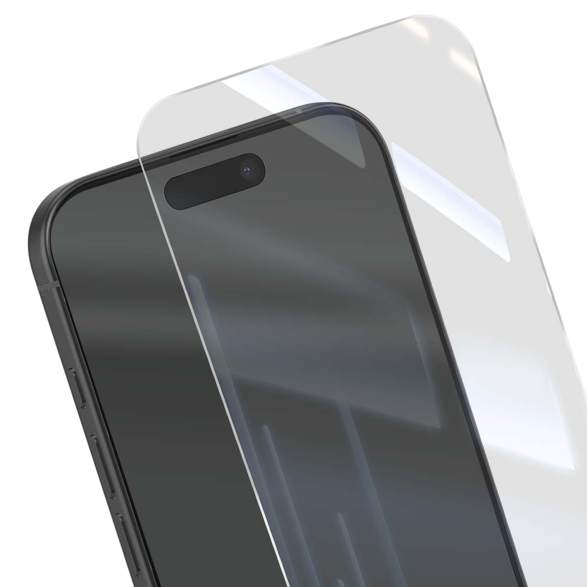 Uno smartphone nero con una protezione dello schermo sotto.