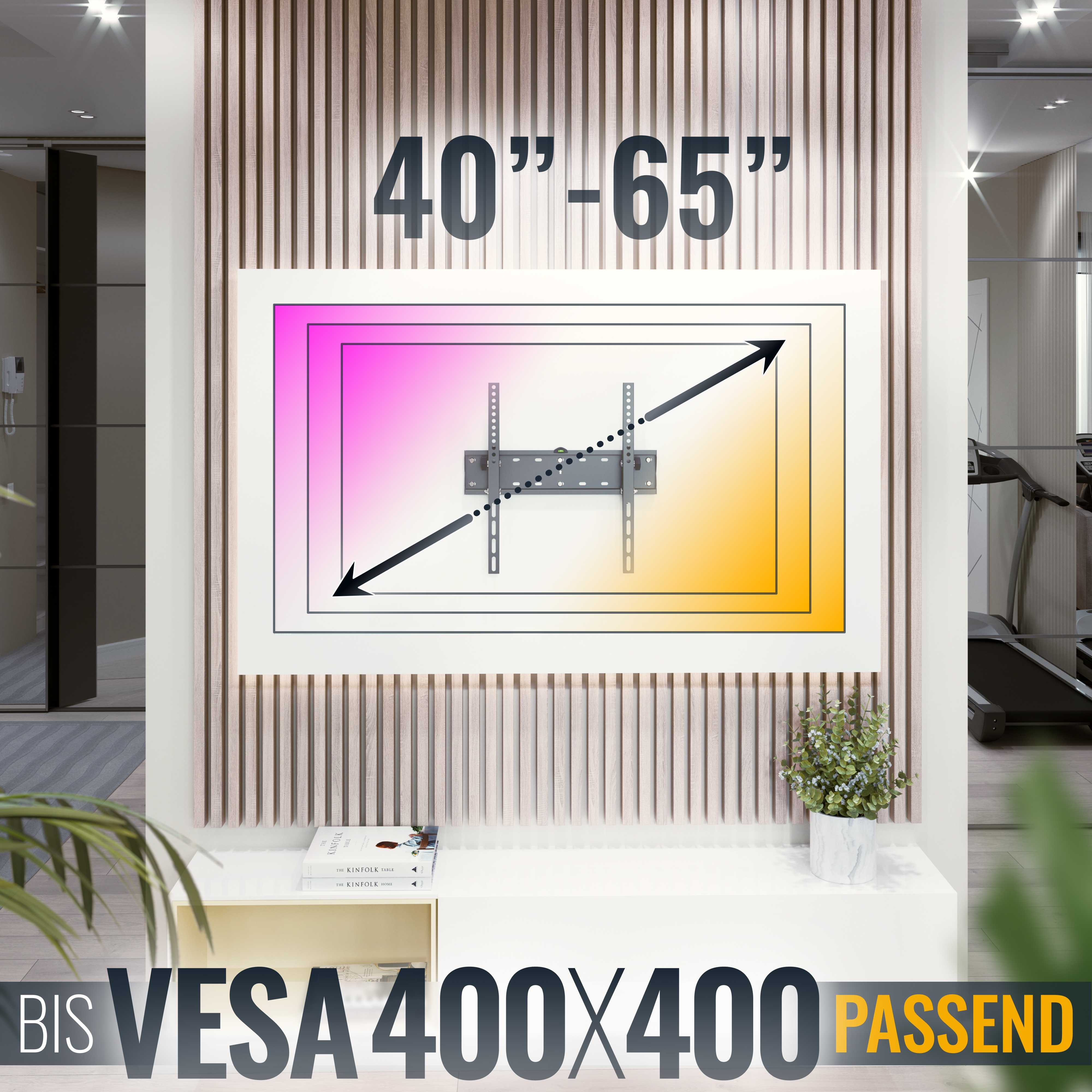 TV-Wandhalterung für 40-65 Zoll Bildschirme mit VESA 400x400.