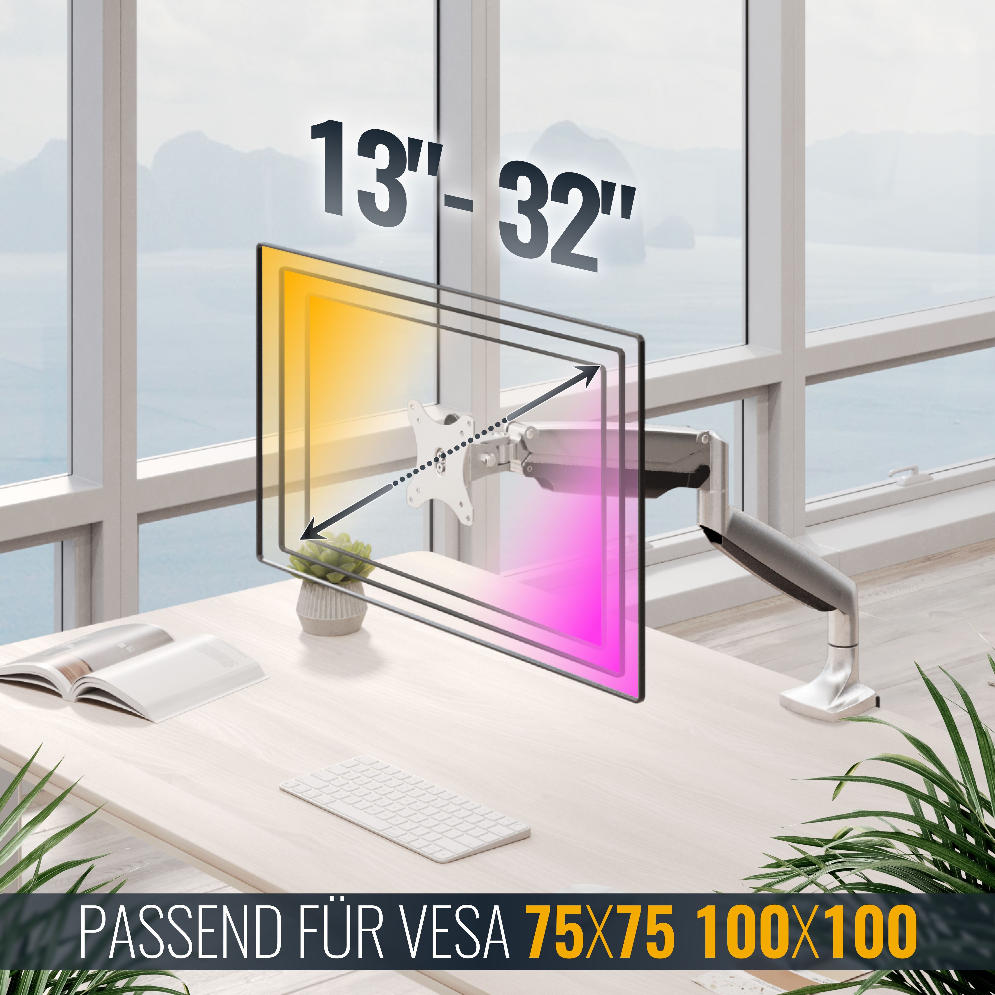 Monitorarm für 13-32 Zoll Monitore, VESA 75x75, 100x100.