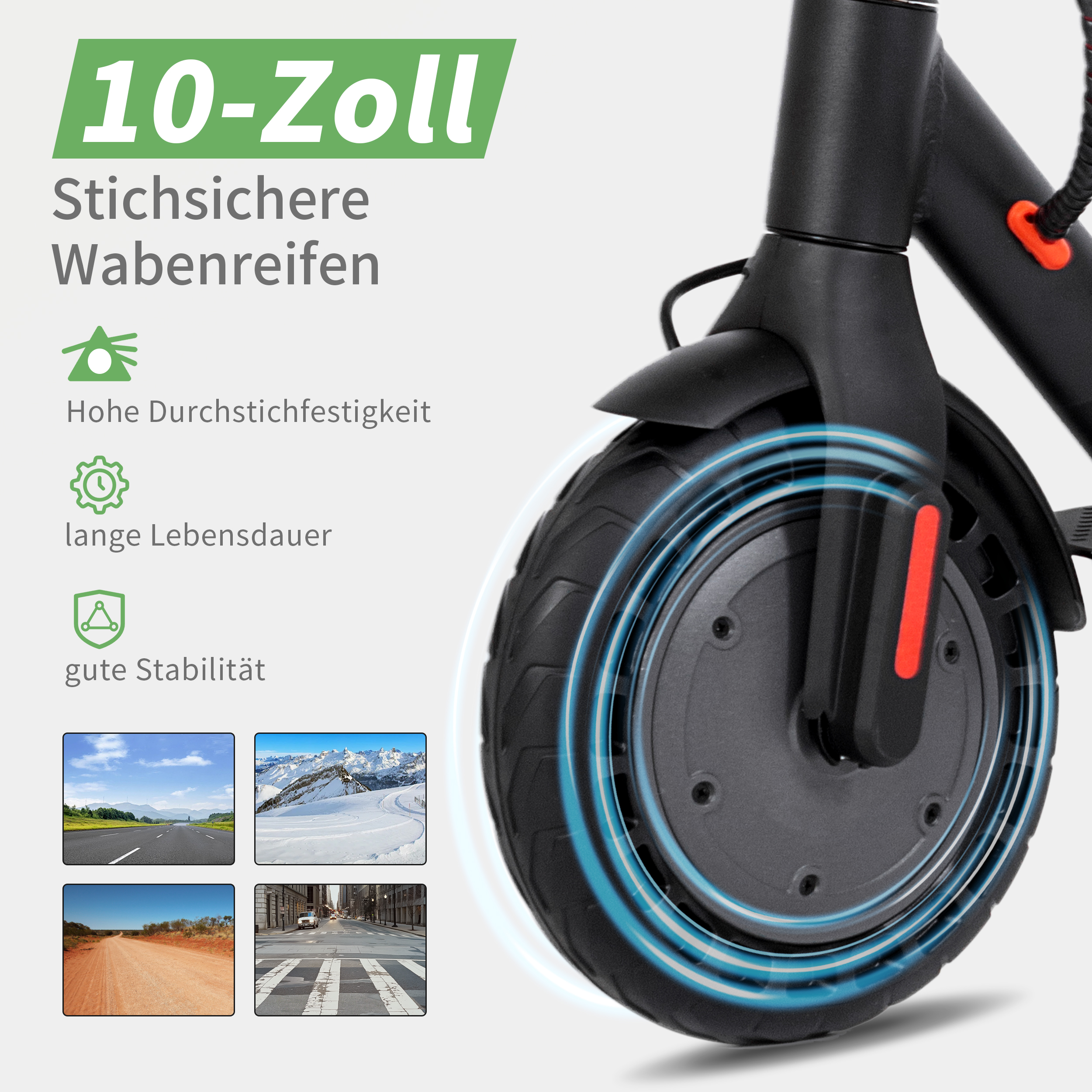 10-Zoll Wabenreifen mit hoher Durchstichfestigkeit, langer Lebensdauer und guter Stabilität.