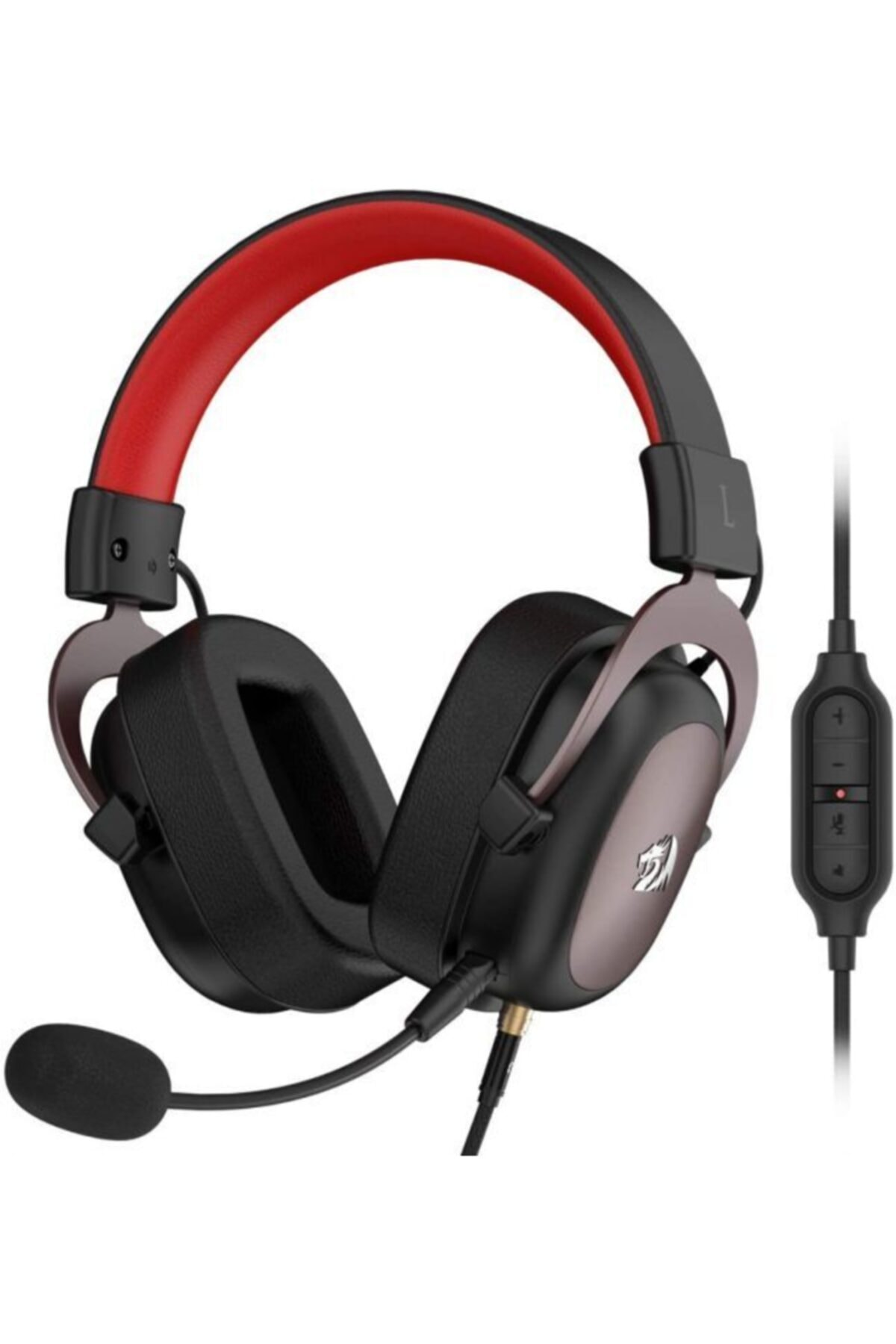 Czarne słuchawki gamingowe z czerwonym pałąkiem i mikrofonem.