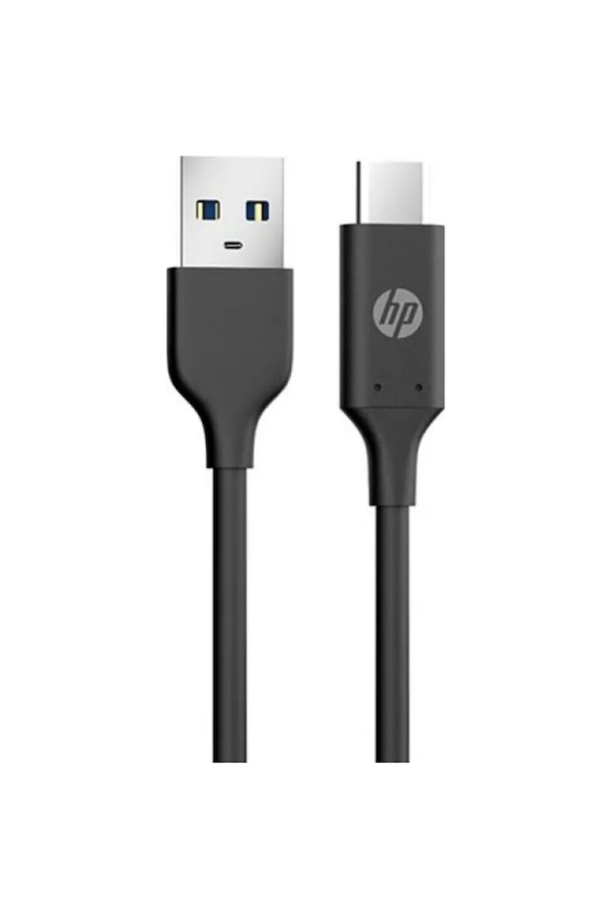 Yan yana siyah bir HP USB-C ve USB-A kablosu.
