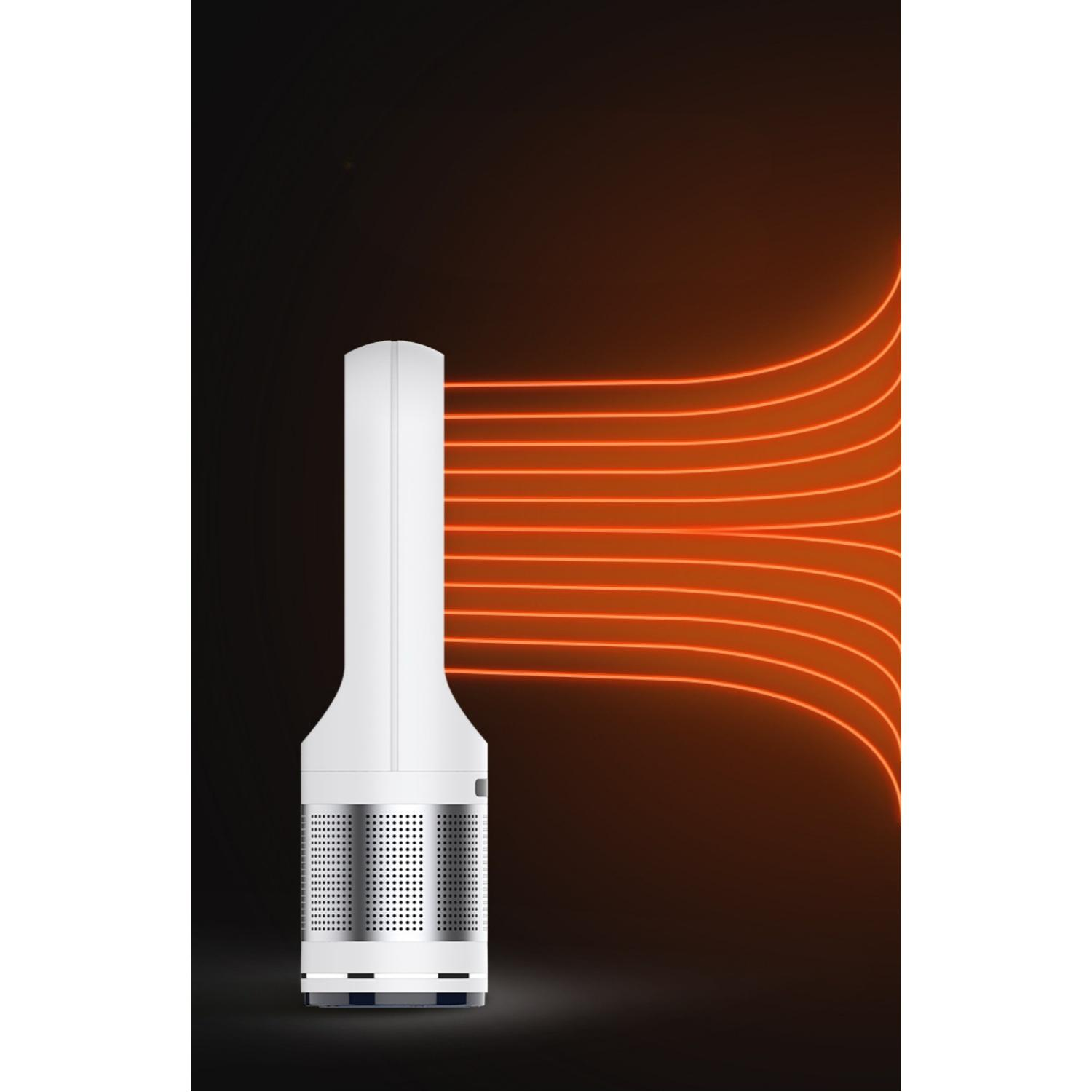 Ein weißer Turm mit silbernem Gitter wirft orangefarbene Lichtstrahlen ab.
