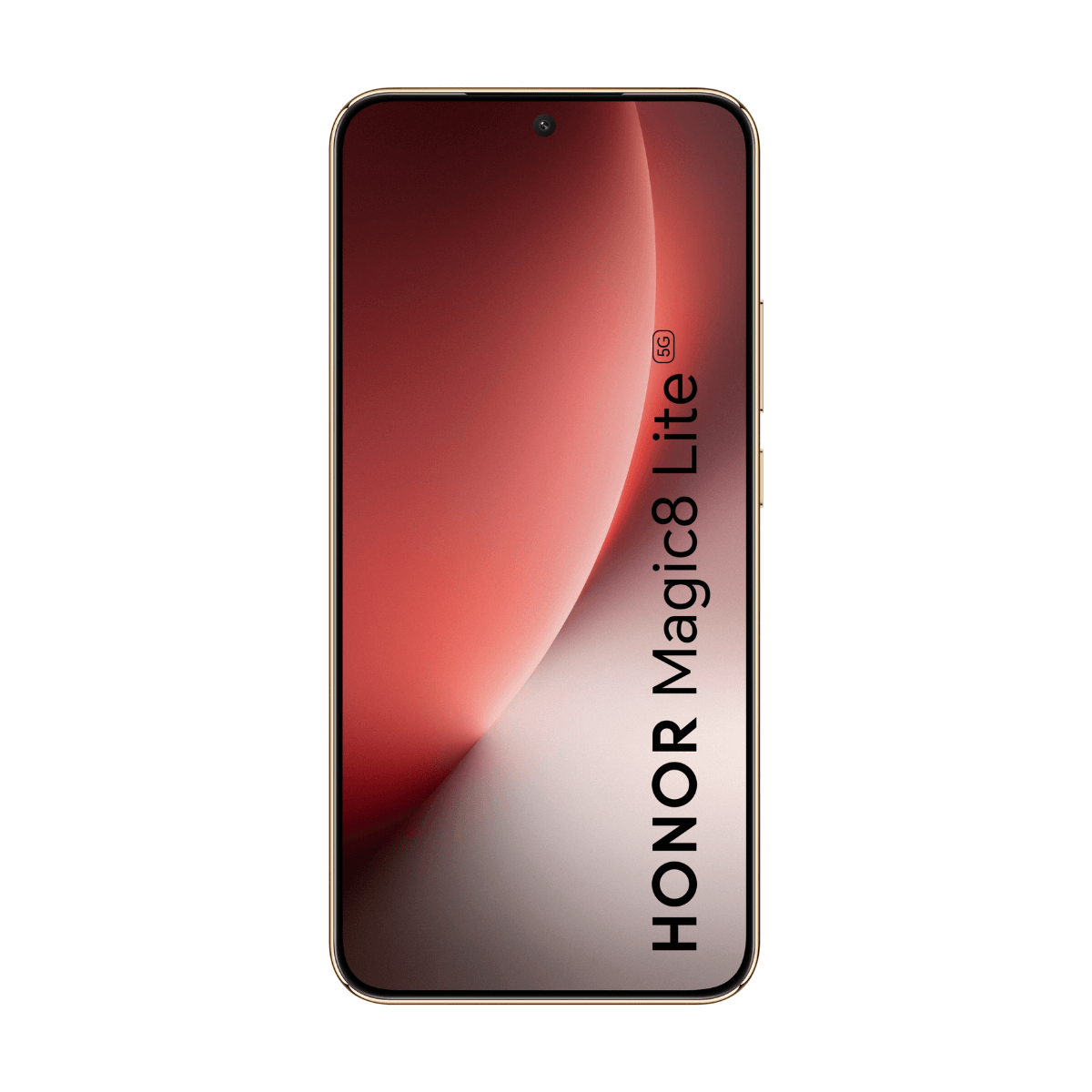 Złoty smartfon Honor Magic8 Lite 5G z czerwonym gradientem na ekranie.