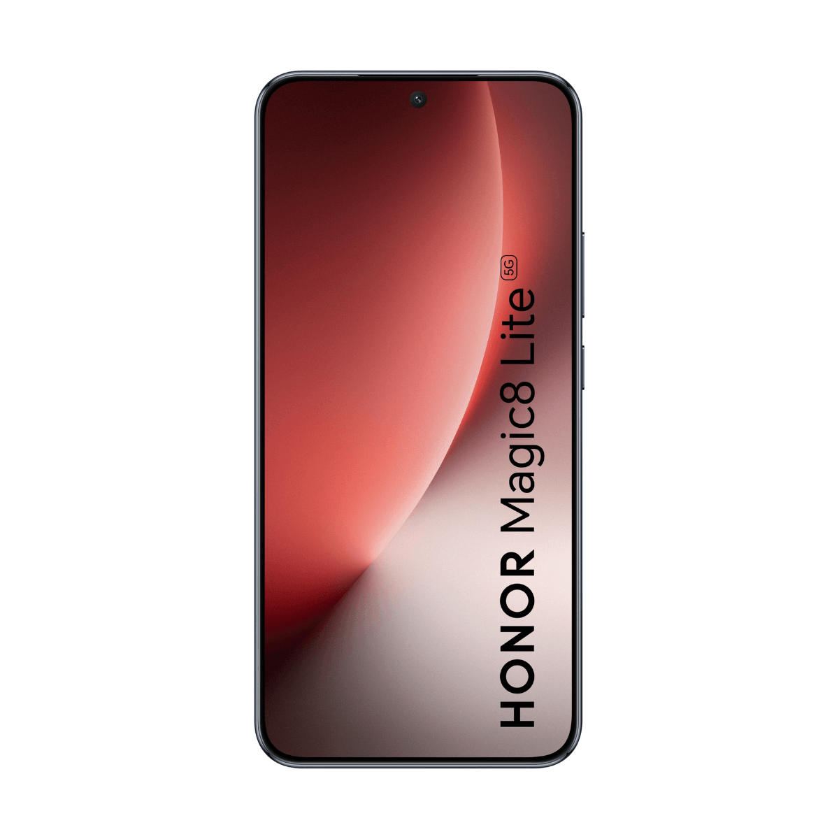 Smartfon Honor Magic8 Lite 5G z czerwono-szarym tłem.