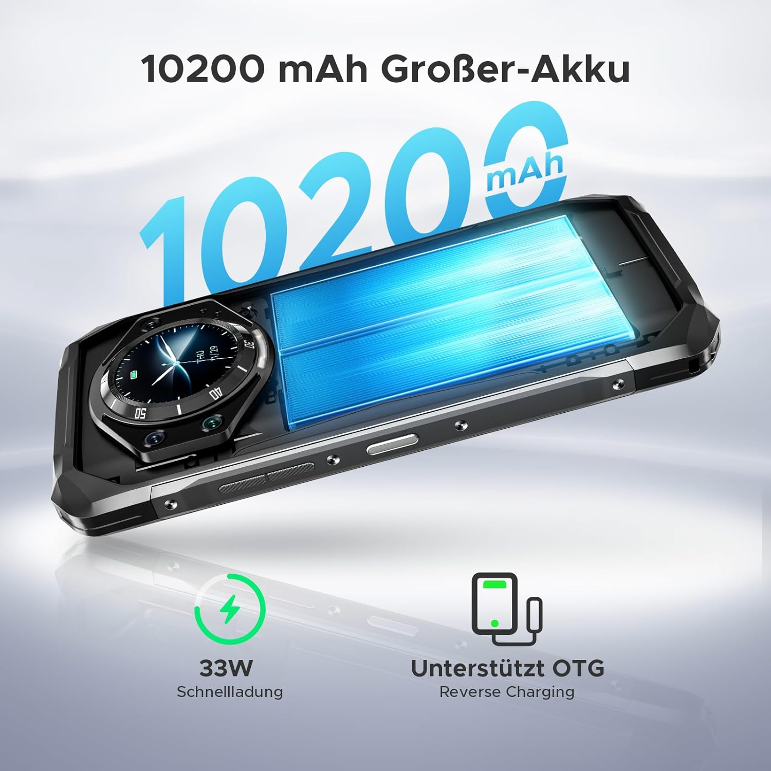 Ein robustes Smartphone mit 10200 mAh Akku, 33W Schnellladung und OTG.