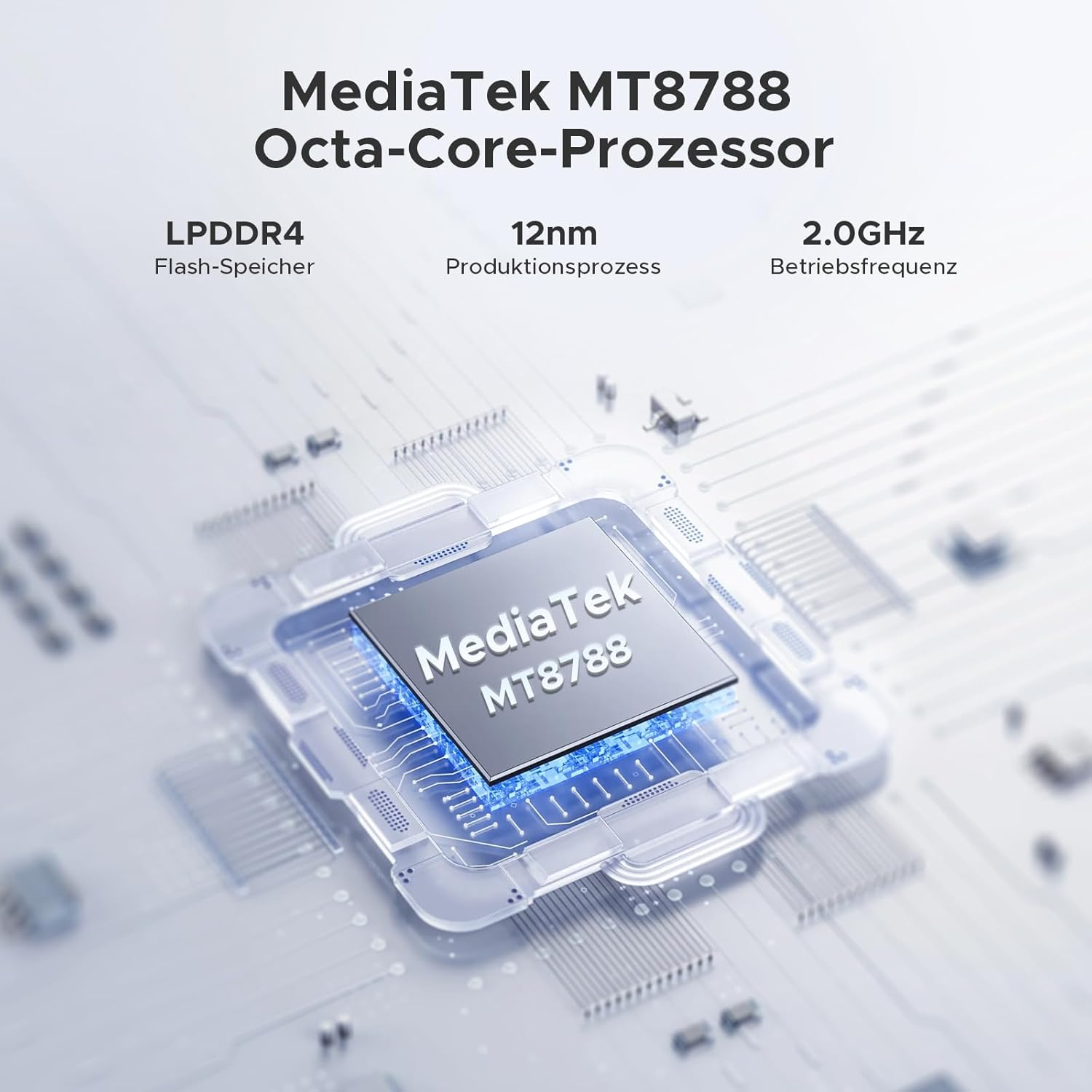 MediaTek MT8788 Octa-Core-Prozessor mit 12nm und 2.0GHz.