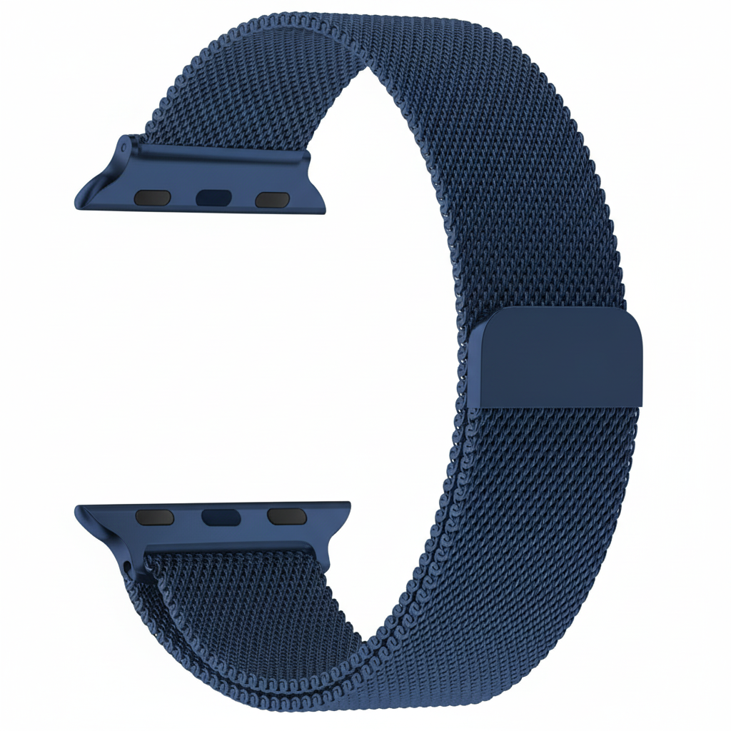 Dunkelblaues Milanaise-Armband für eine Smartwatch mit Magnetverschluss.