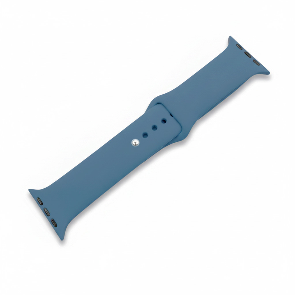 Ein blauer Uhrenarmband mit Stiftschließe und Löchern.