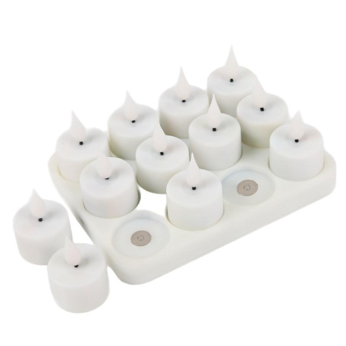 Biały zestaw podgrzewaczy LED na ładowarce.