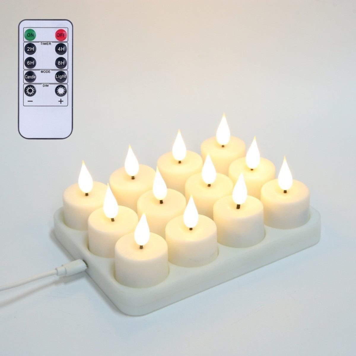 Pilot i dwanaście białych światełek LED na ładowarce.