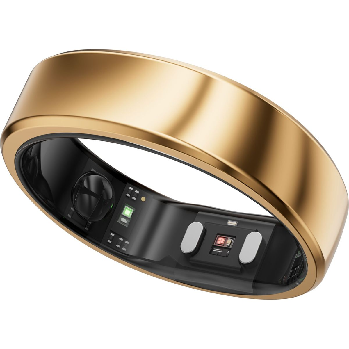 Goldener Smartring mit schwarzem Innenleben und Lichtern.