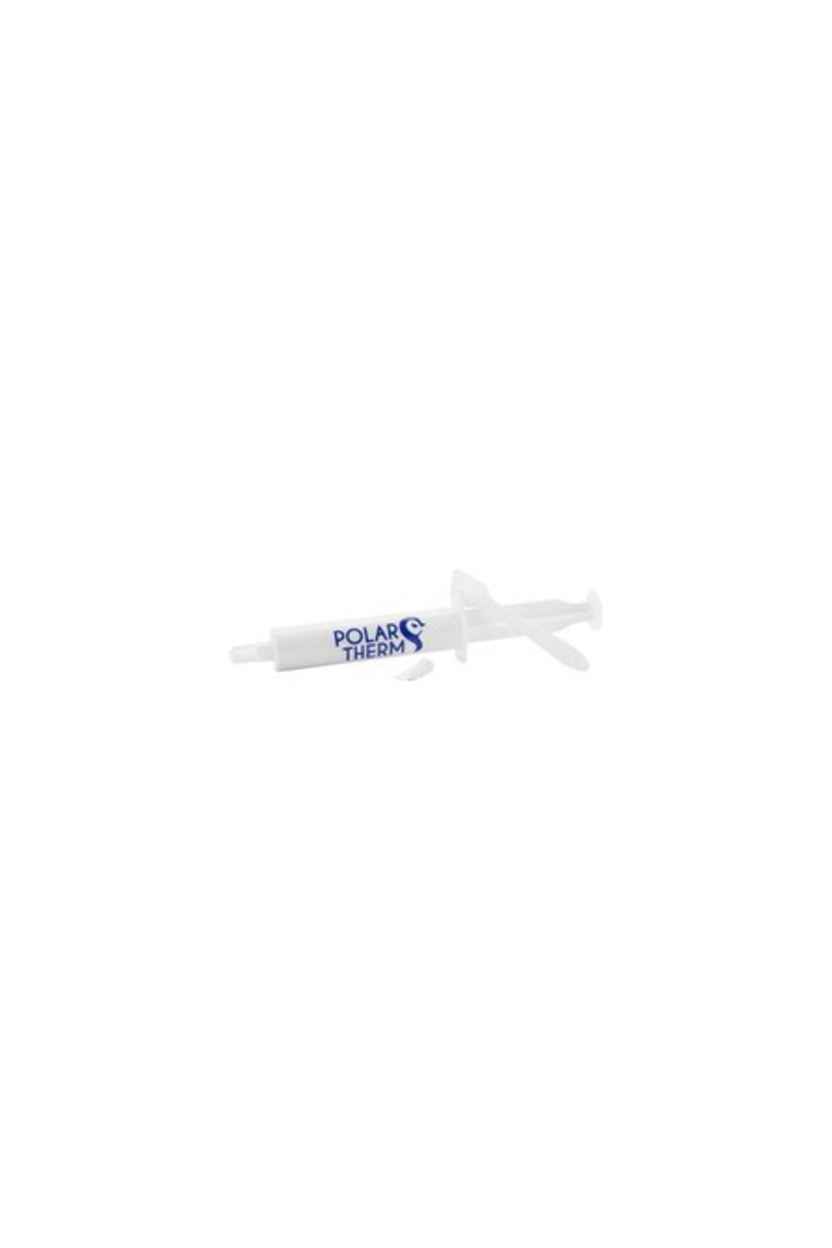 Una piccola siringa bianca con testo blu POLAR THERM.