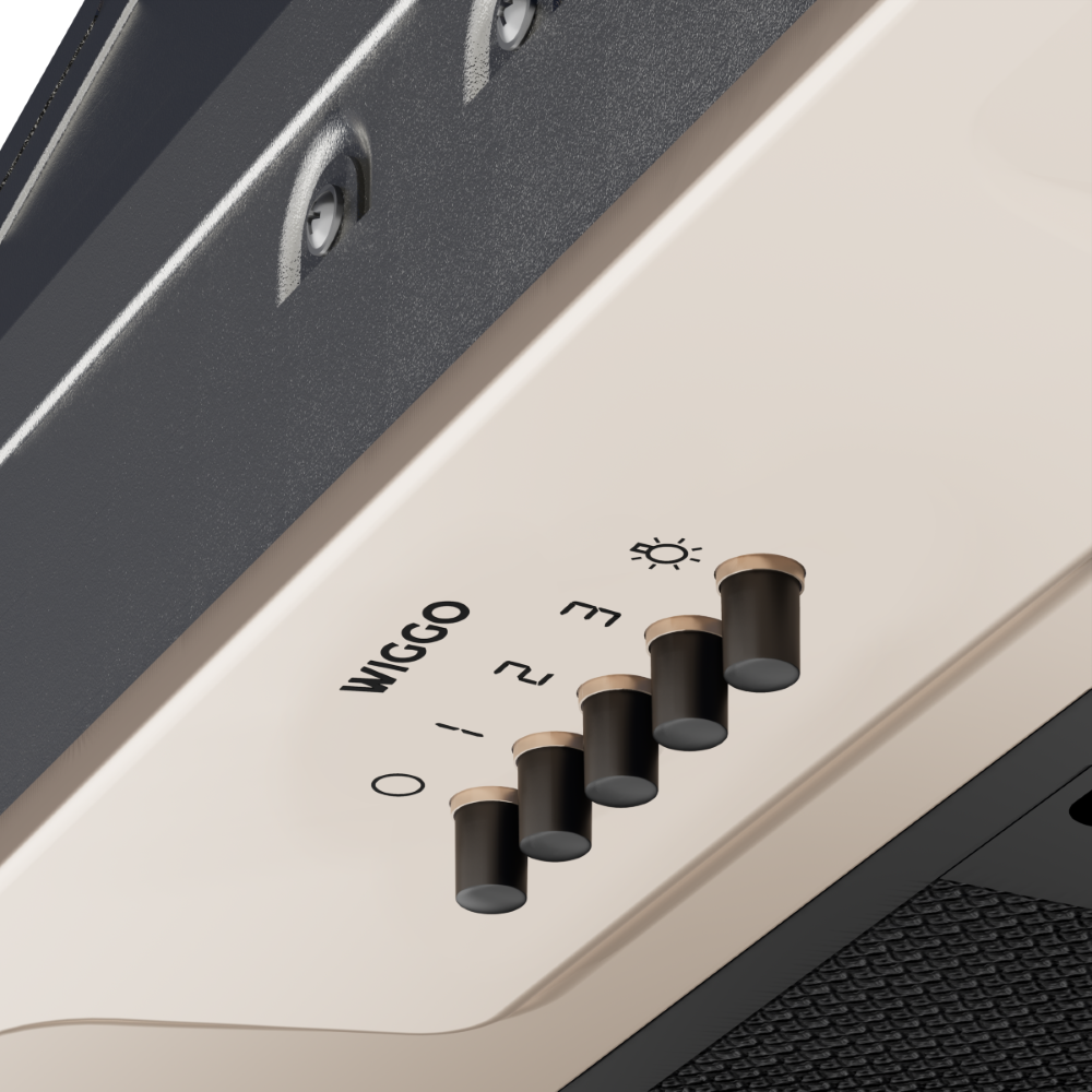 Close-up of fan controls with numbers 0-3 and a light symbol.