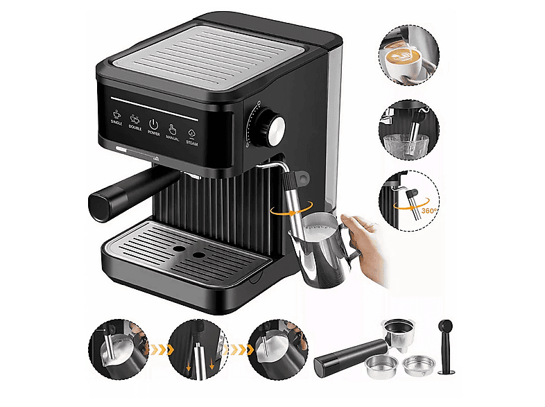 OOKURA 20 Bar 1.8L Touchscreen NTC Steuerung Espressomaschine Schwarz