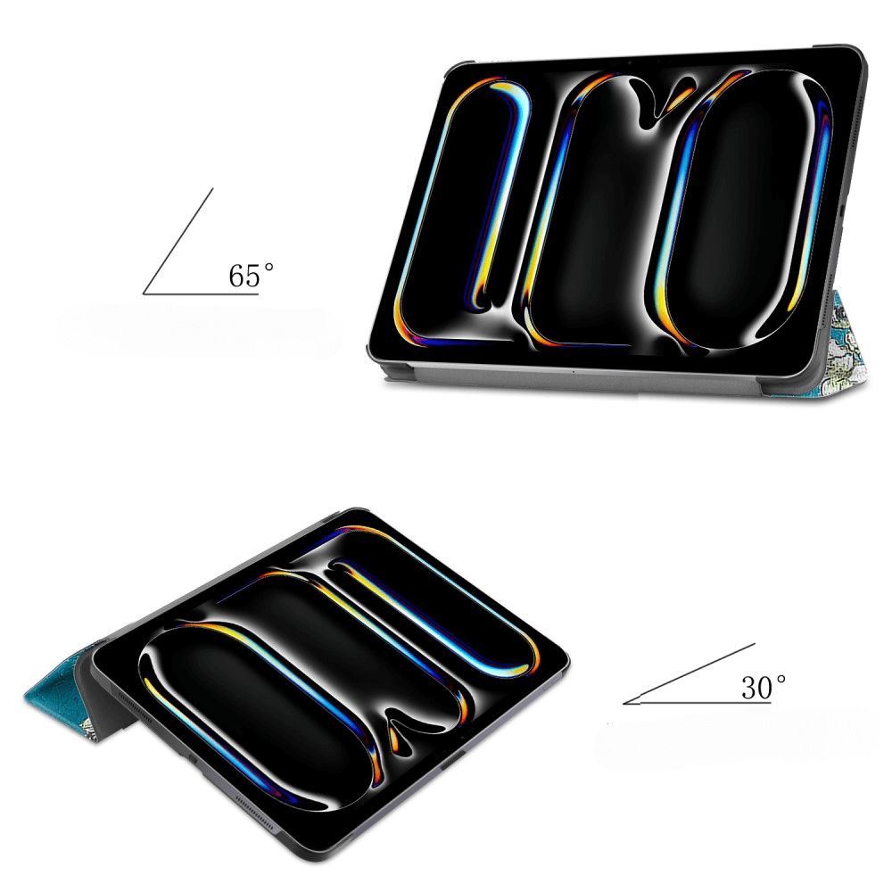 Ein Tablet im schwarzen Case bei 65° und 30° Neigung.