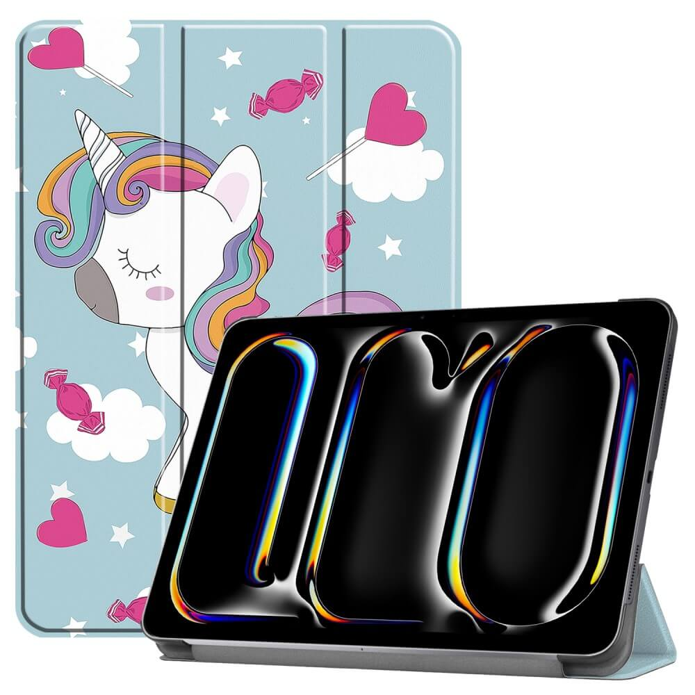 Ein iPad-Schutzhülle mit Einhorn-Motiv und ein Tablet.