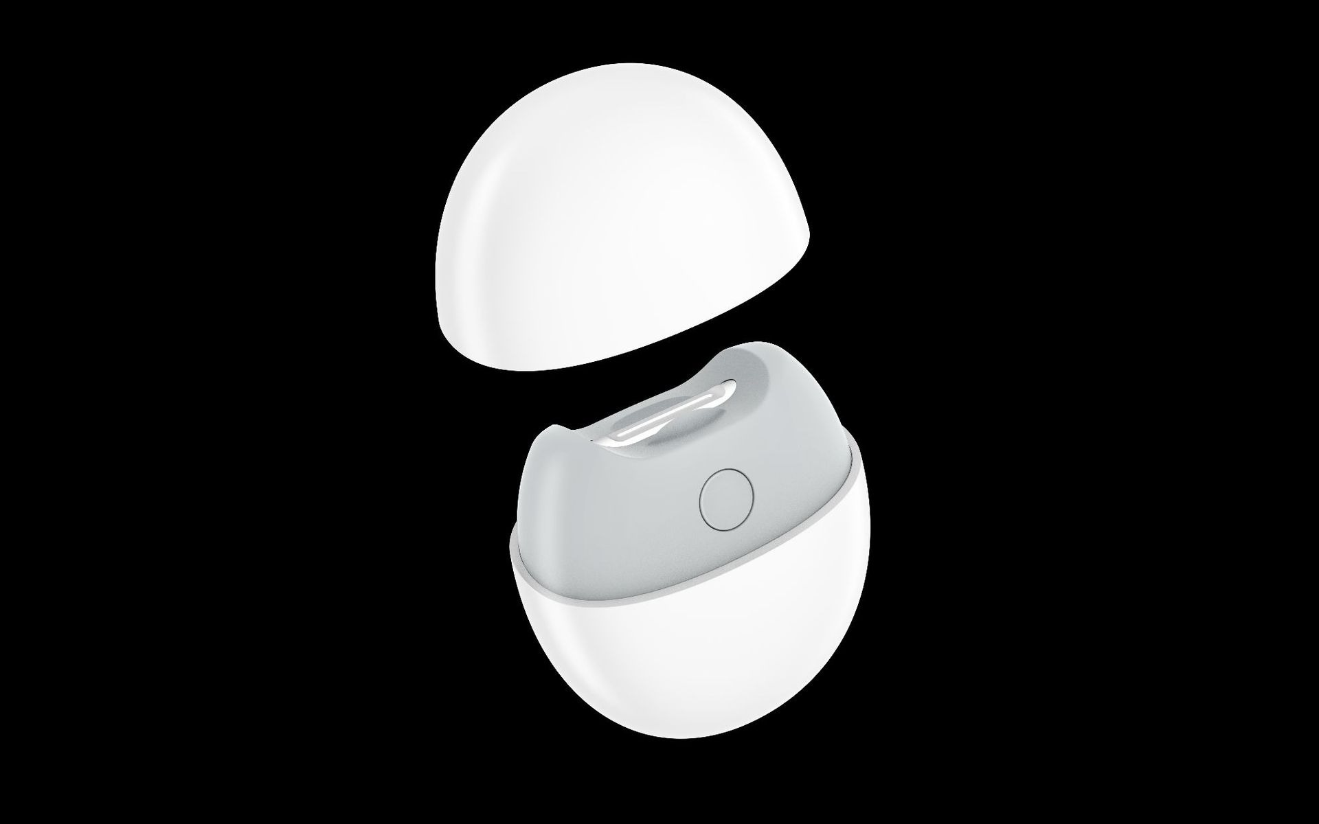 Biała pokrywa nad jasnoszarym urządzeniem z kółkiem.