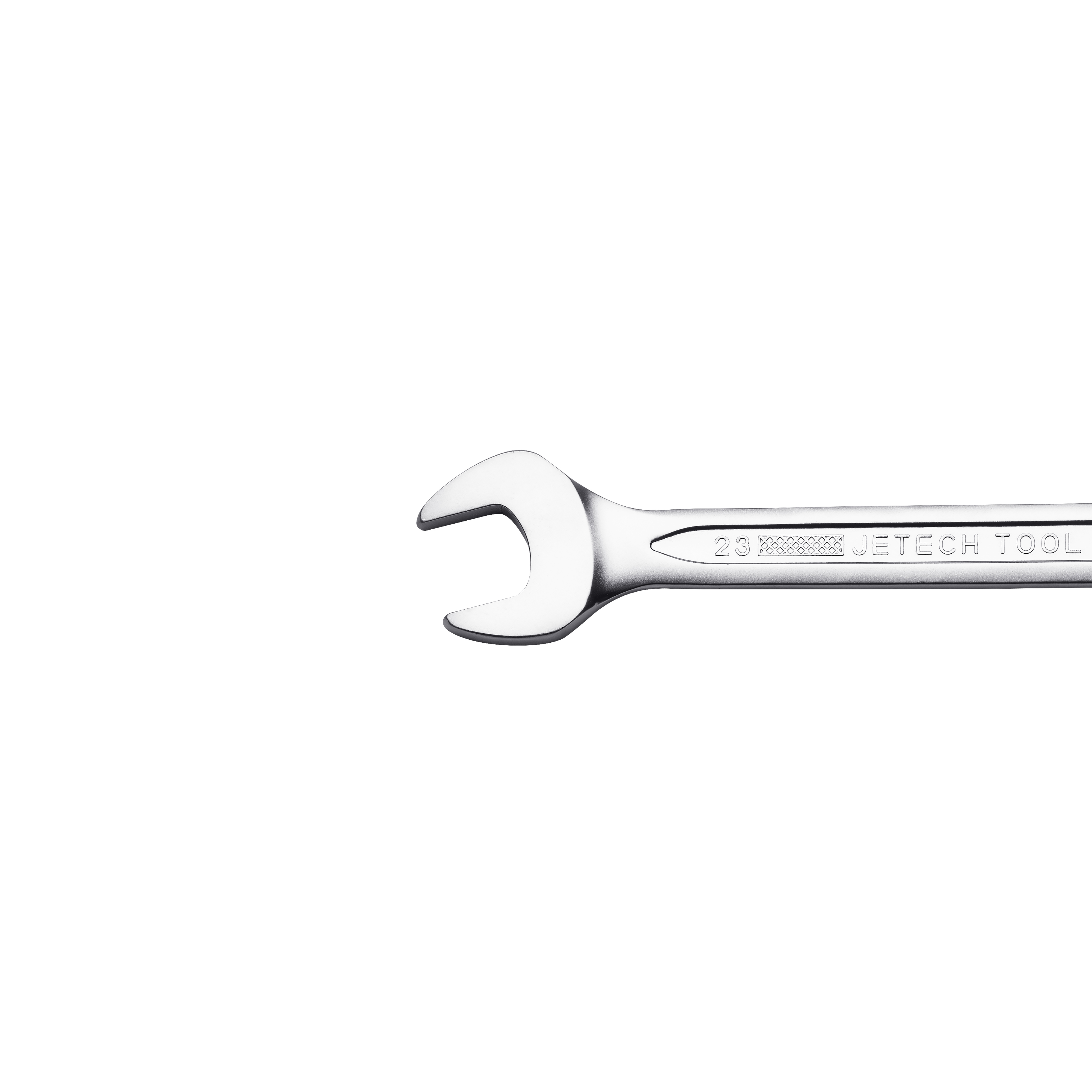 Una chiave inglese argentata con impresso JETEC TOOL 23.