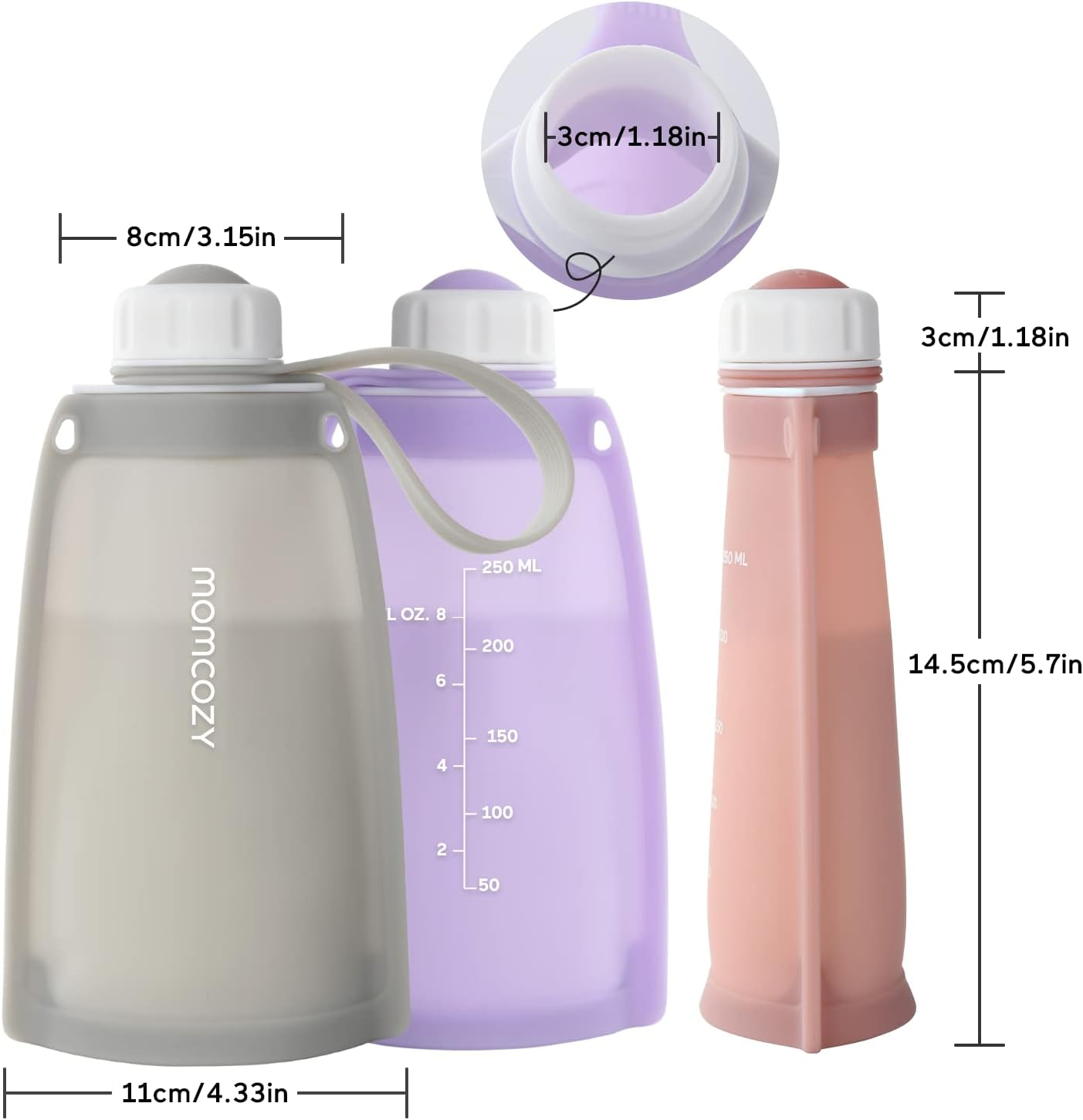 MOMCOZY Silikon-Milchaufbewahrungsbeutel 5 Stk. Babynahrungsbehälter Rosa