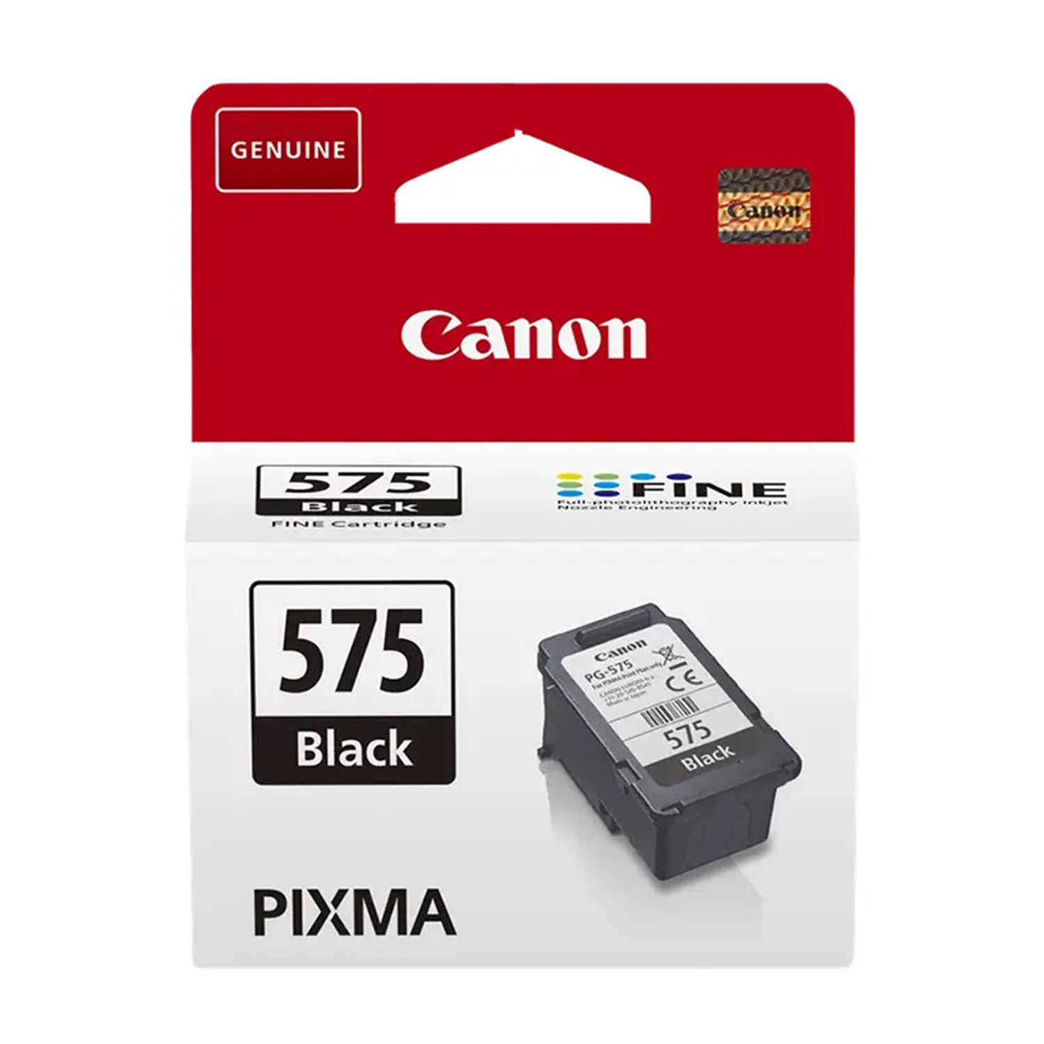 Cartuccia d'inchiostro Canon 575 Nero su sfondo bianco con immagine prodotto.