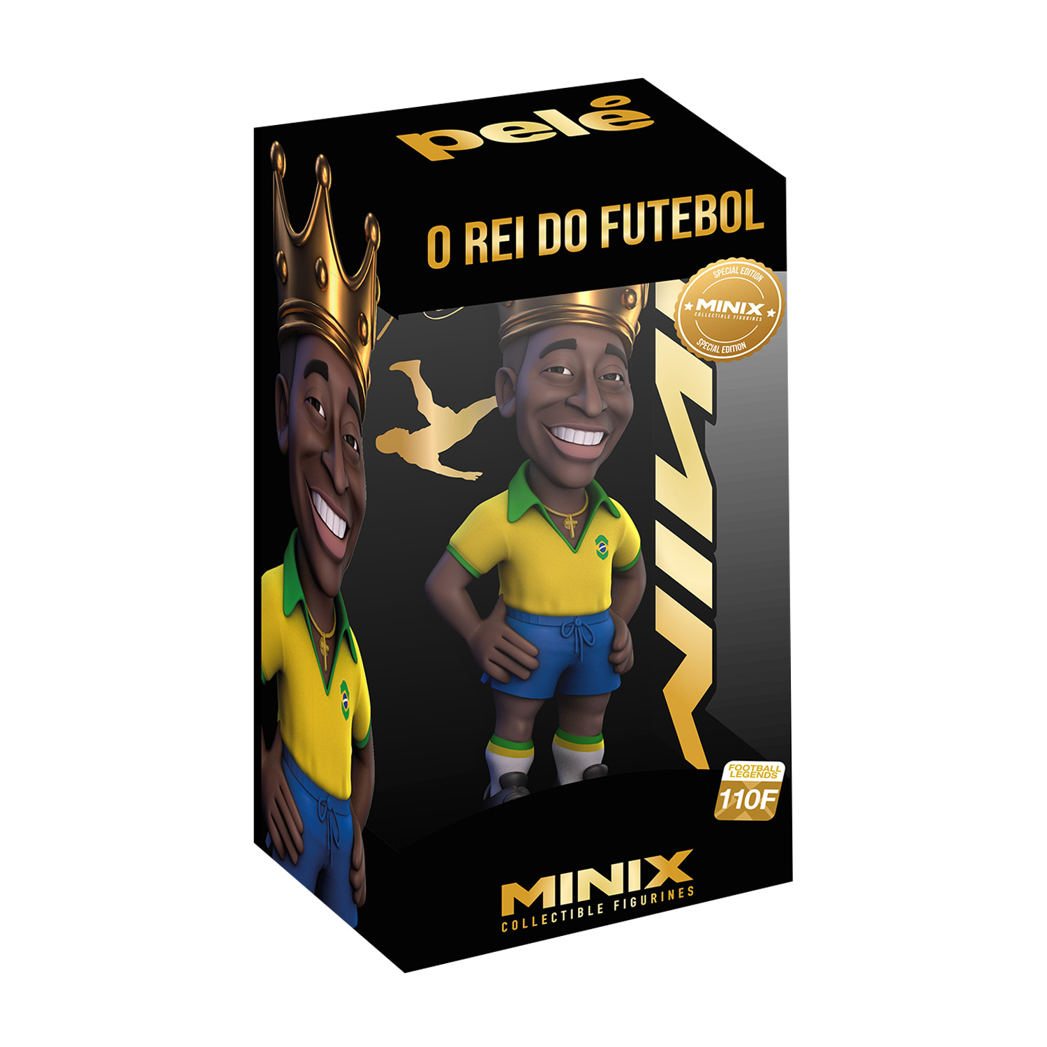 Confezione di una action figure da collezione Minix di Pelé, "O Rei Do Futebol".