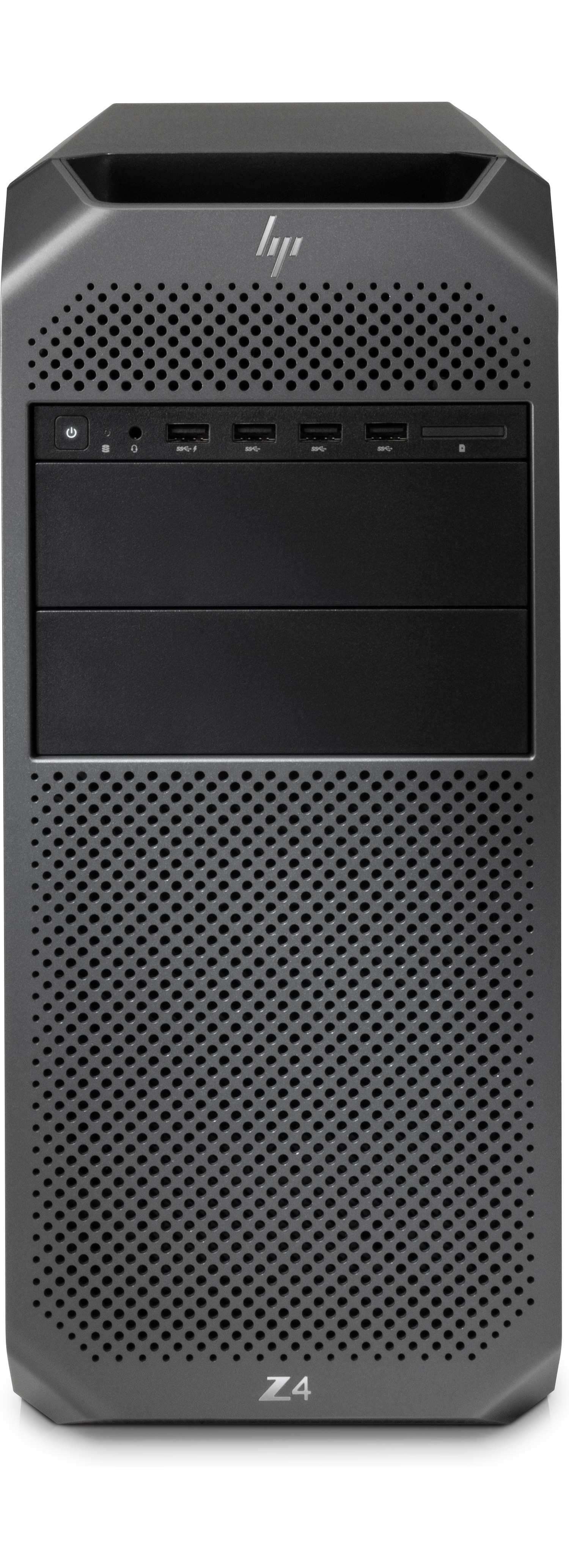 Gray HP Z4 tower with front ports and ventilation grille.