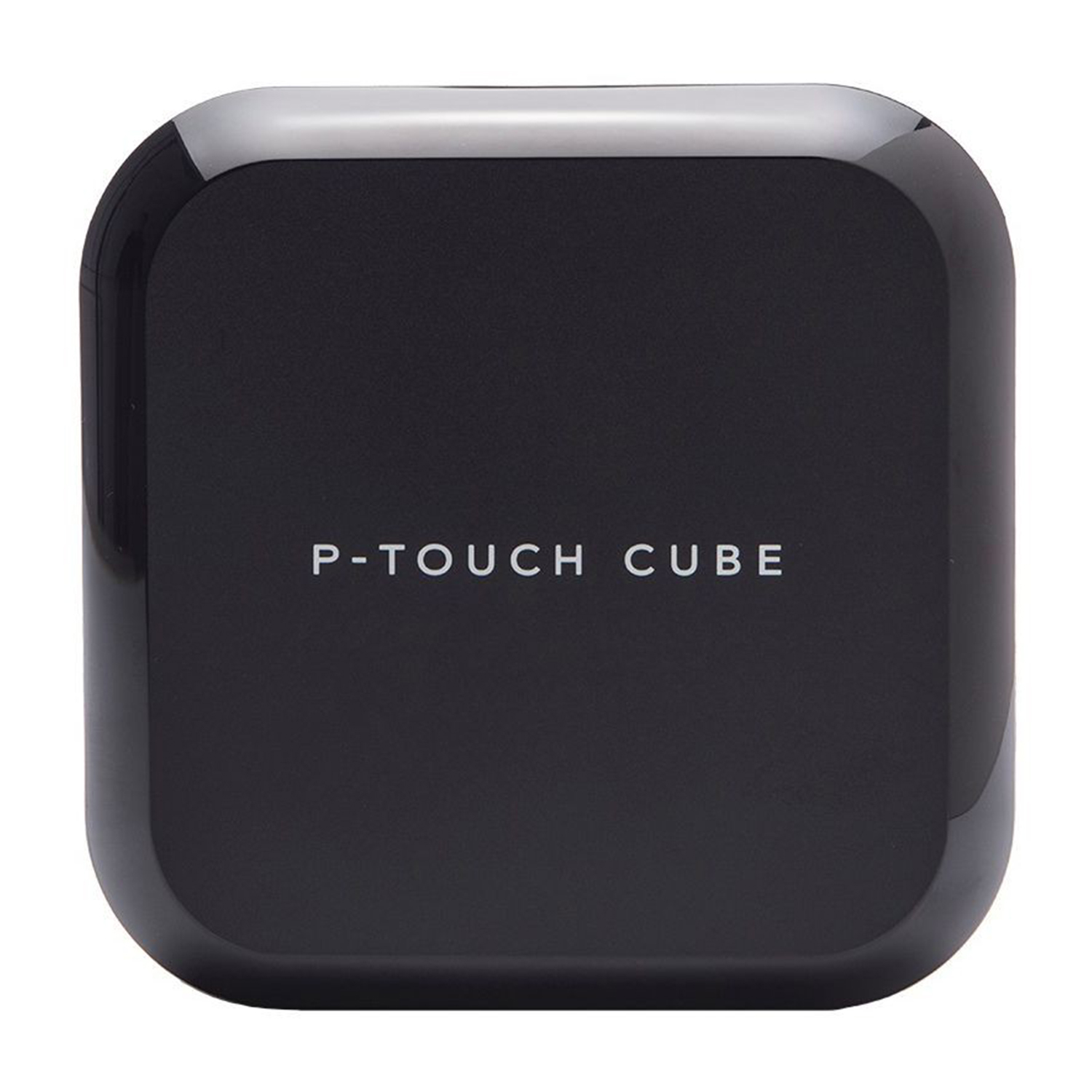 Cubo nero con angoli arrotondati, mostra 'P-TOUCH CUBE'.