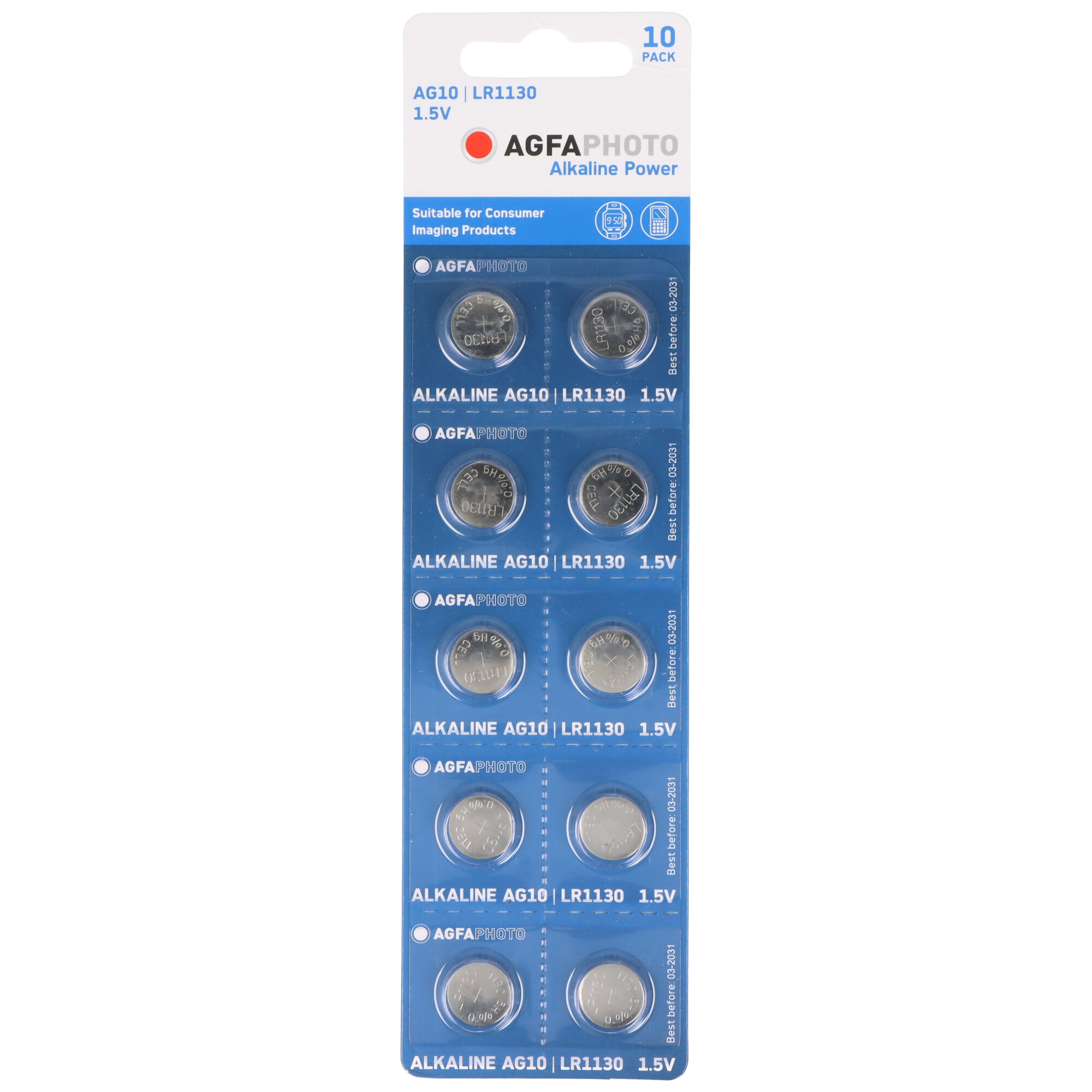 Opakowanie 10 baterii alkalicznych AGFAPHOTO LR1130 1,5V.
