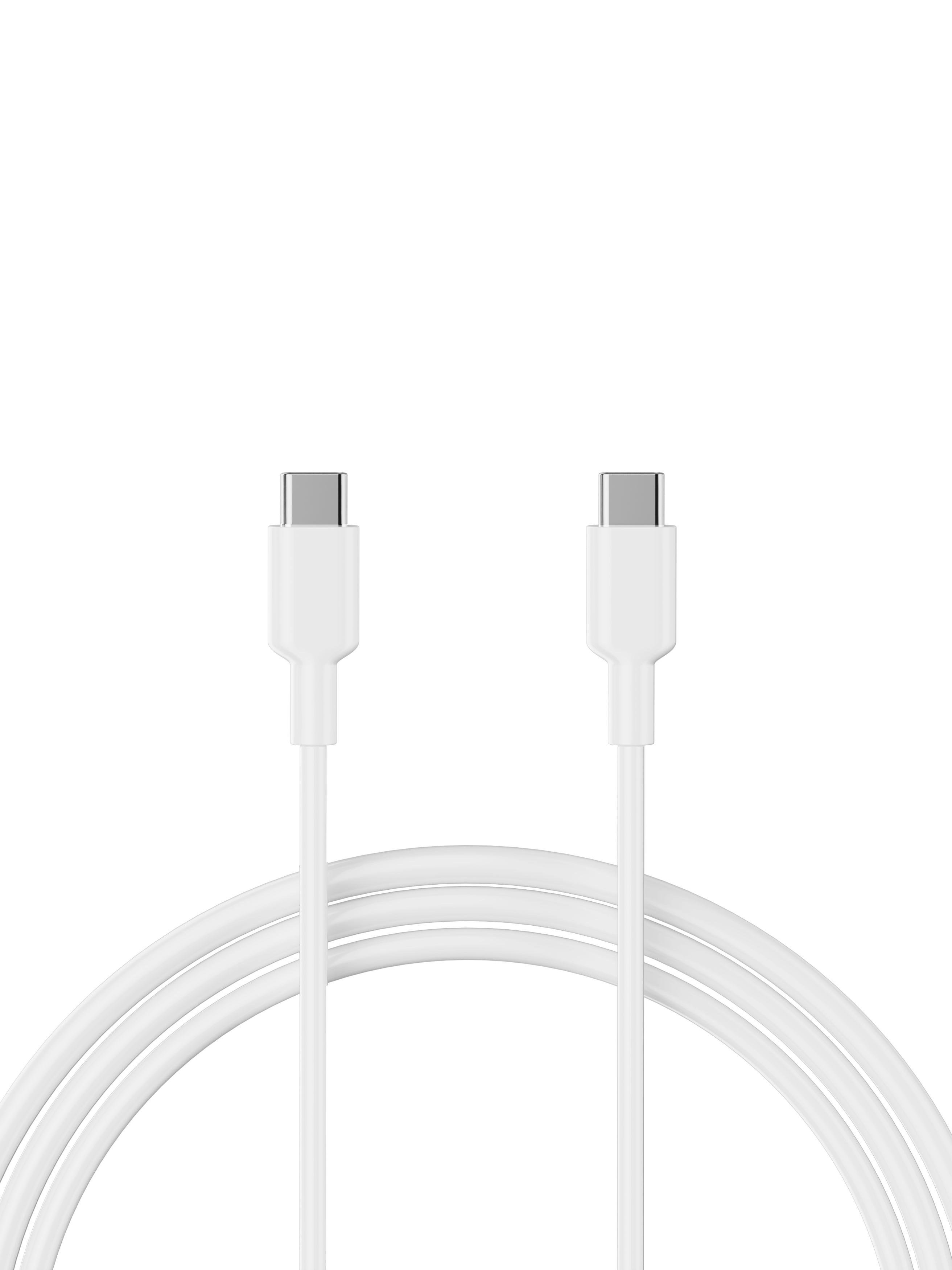 Two white USB-C cables with silver connectors on a white background.
