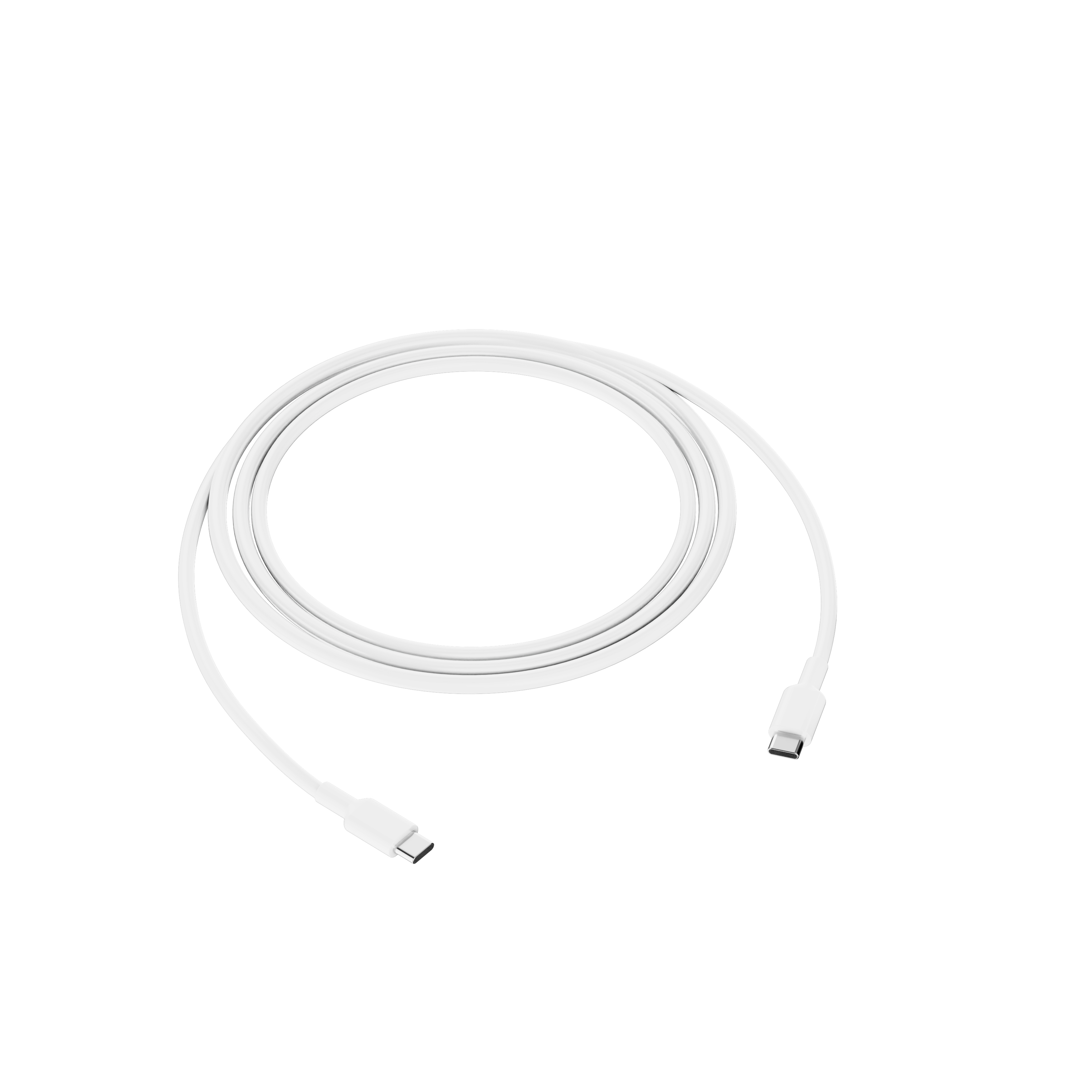 A white USB-C cable coiled in a loop, with both connectors visible.