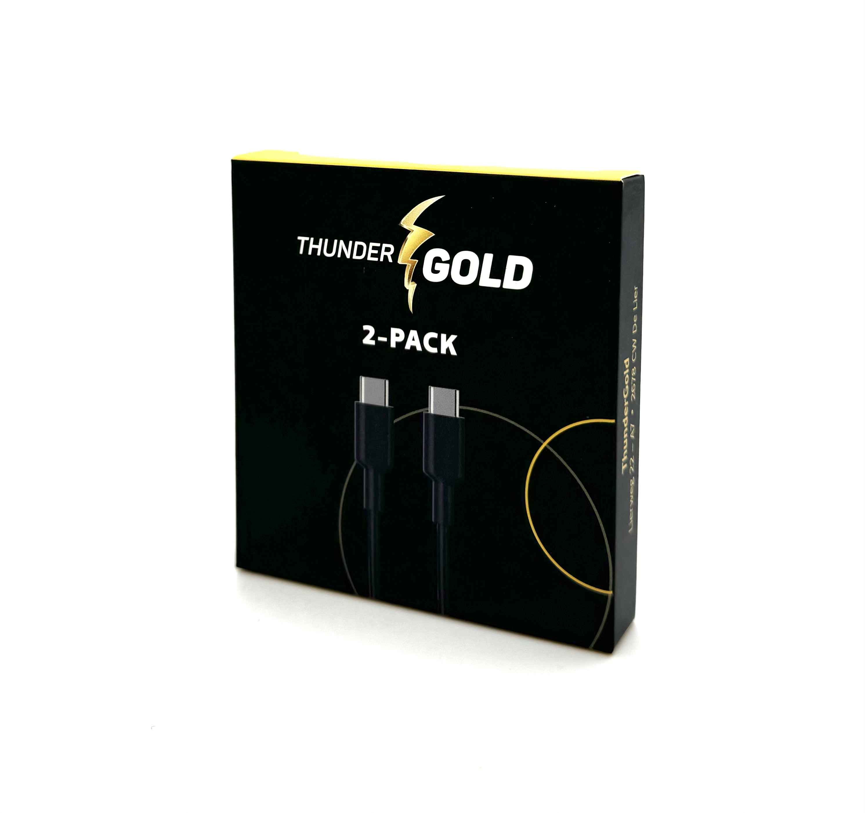 Black box packaging for two USB-C cables with "Thunder Gold" logo and "2-PACK".