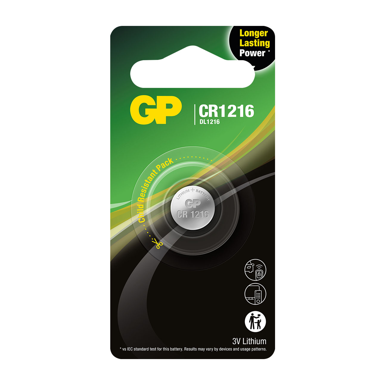 GP CR1216 Lithium-Batterie in Kindersicherer Verpackung.
