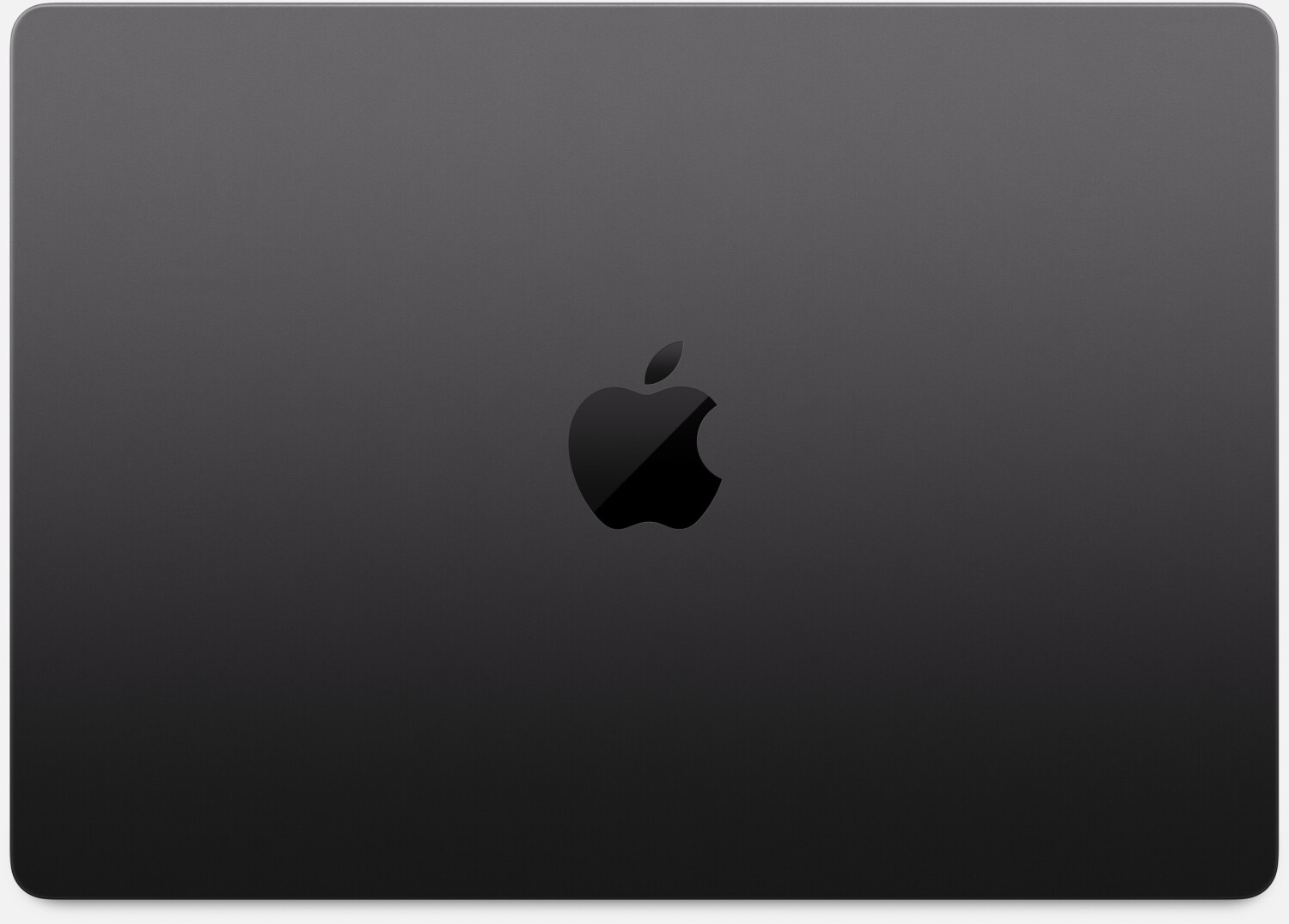 Ciemny MacBook z odblaskowym logo Apple pośrodku.