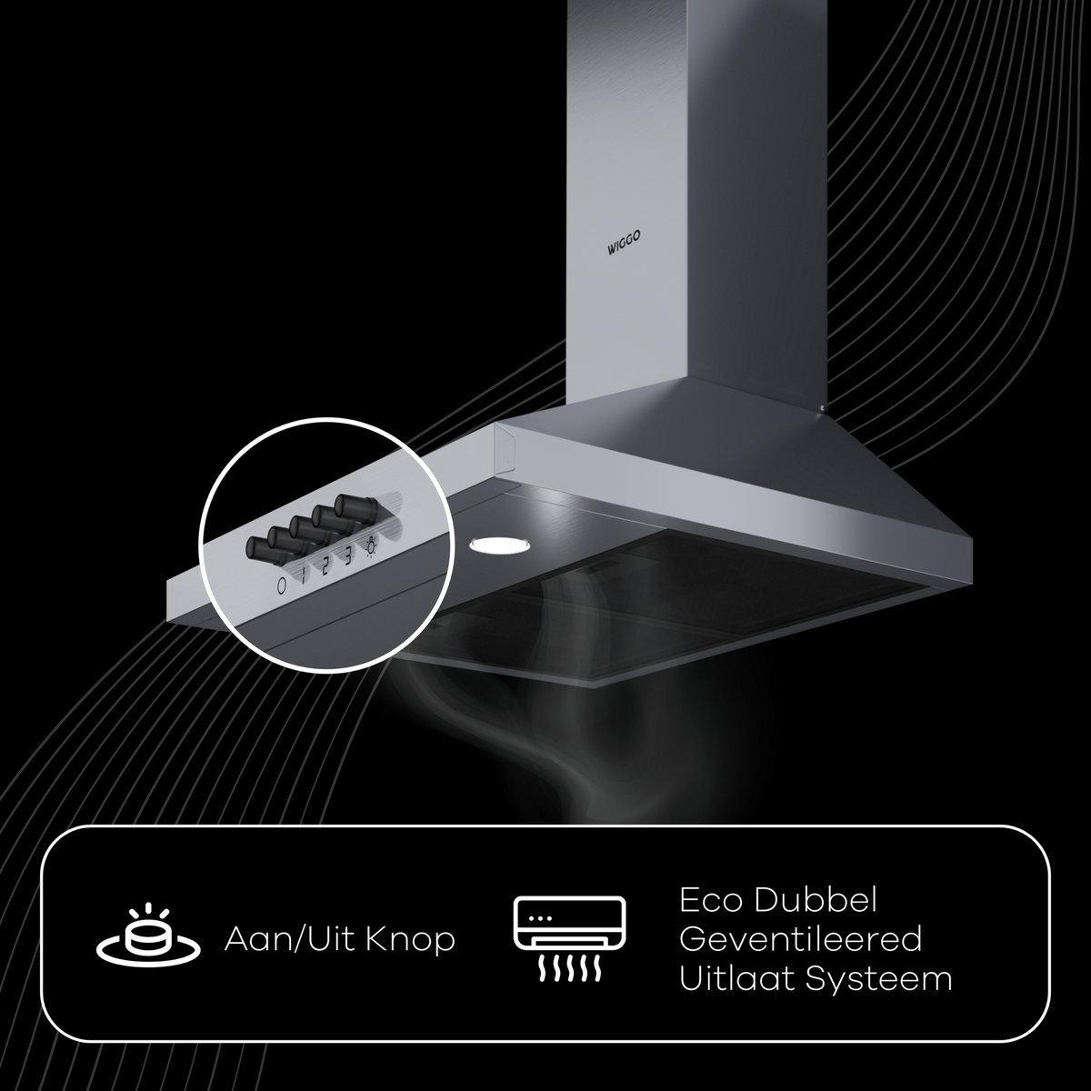 RVS afzuigkap met bediening en verlichting, eco systeem.