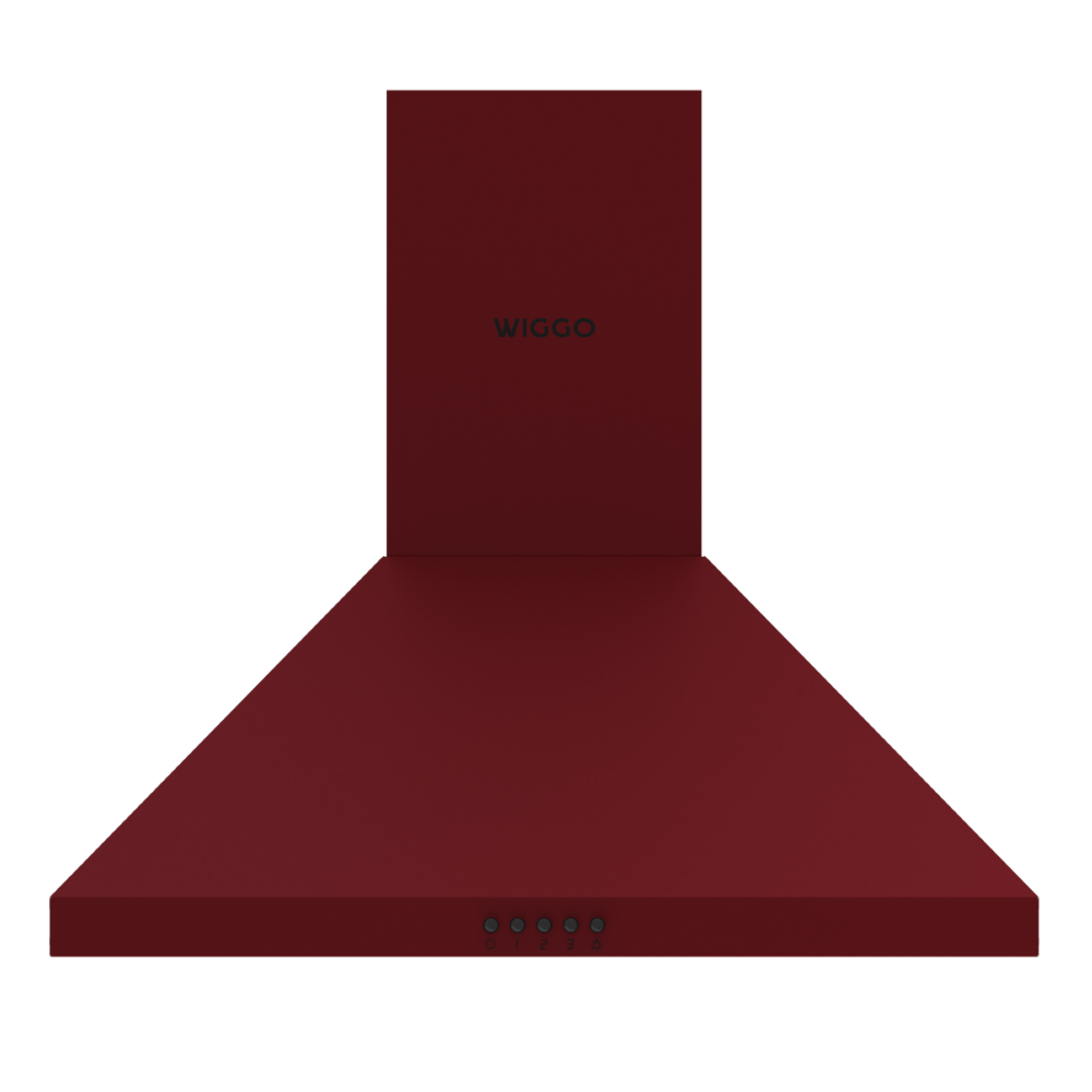A burgundy range hood with the WIGGO logo and control buttons at the bottom.