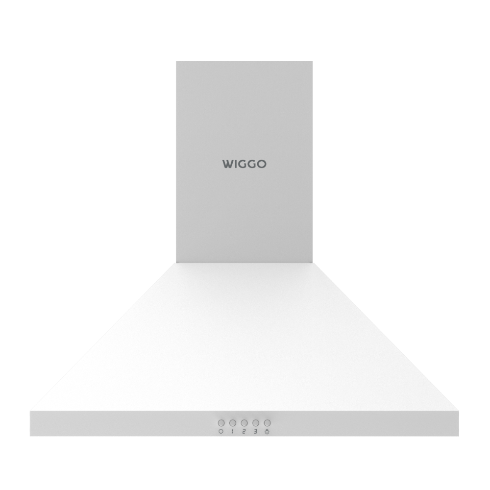 Une hotte aspirante blanche avec le logo 'WIGGO' et des boutons de commande.