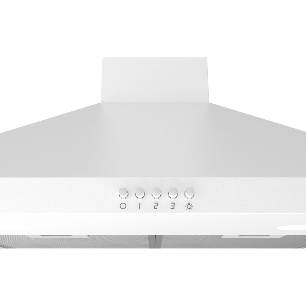 Une hotte aspirante blanche avec boutons de commande et grille de ventilation.