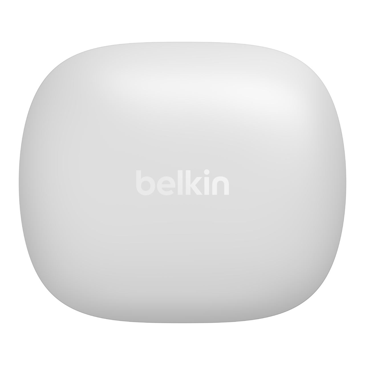 Białe, zaokrąglone prostokątne urządzenie Belkin z nadrukowanym logo na białym tle.